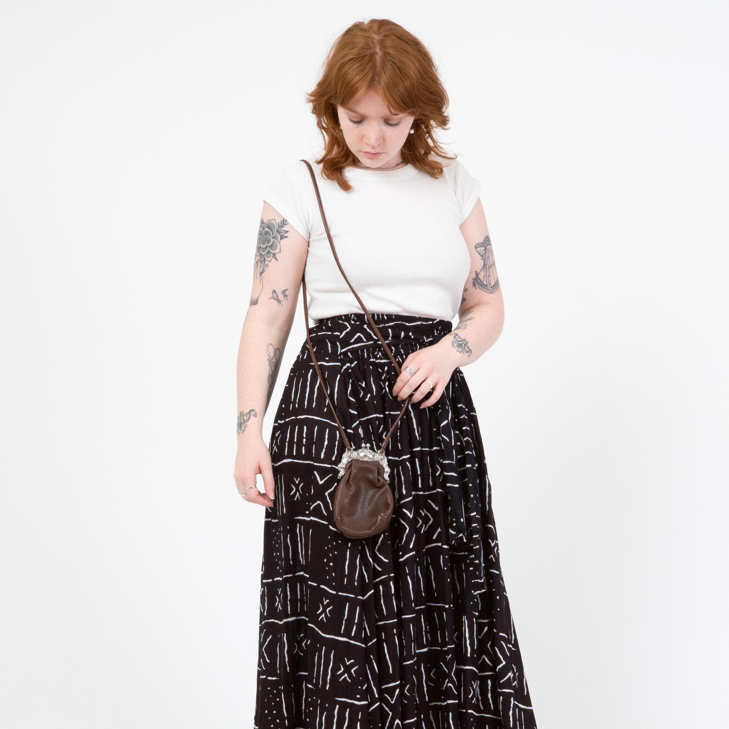 Vintage 90s Brighton Leather Kisslock Crossbody Bag | Boho Art Nouveau Mini Purse