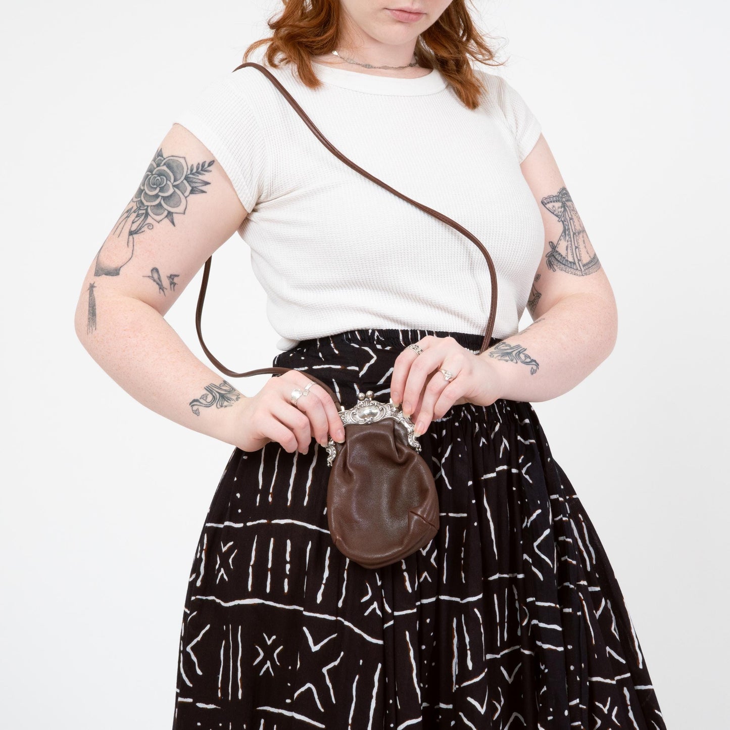 Vintage 90s Brighton Leather Kisslock Crossbody Bag | Boho Art Nouveau Mini Purse