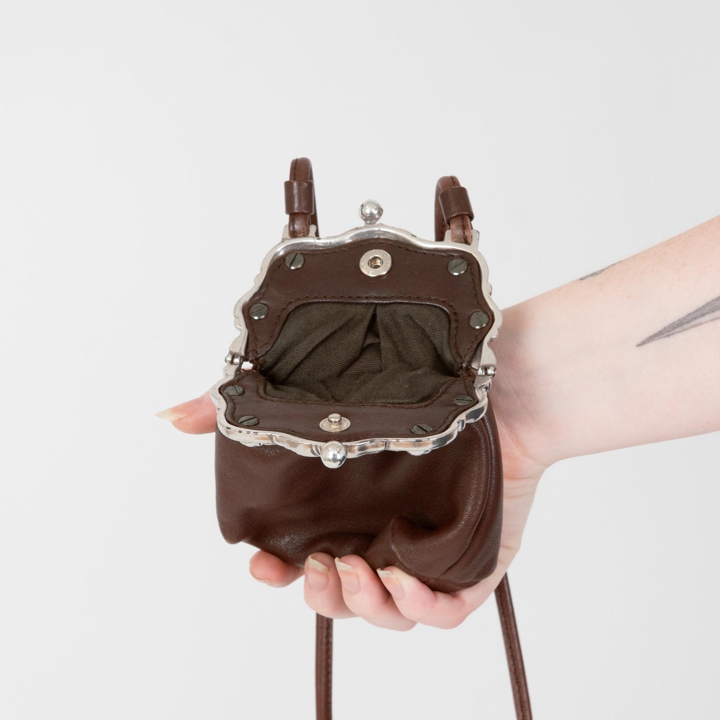 Vintage 90s Brighton Leather Kisslock Crossbody Bag | Boho Art Nouveau Mini Purse