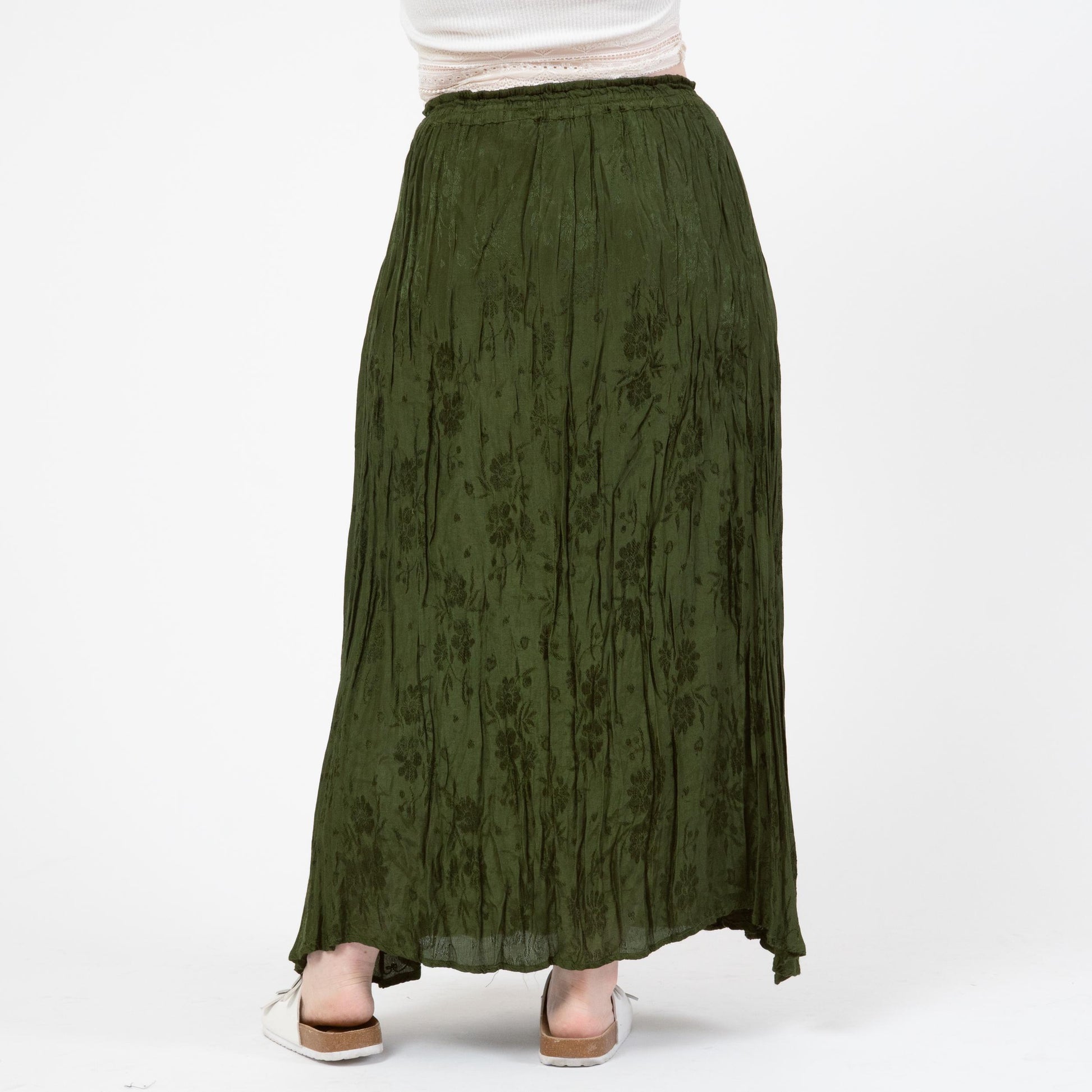Vintage 90s Green Floral Satin Broomstick Skirt - One Size | Boho Long Hippie Skirt