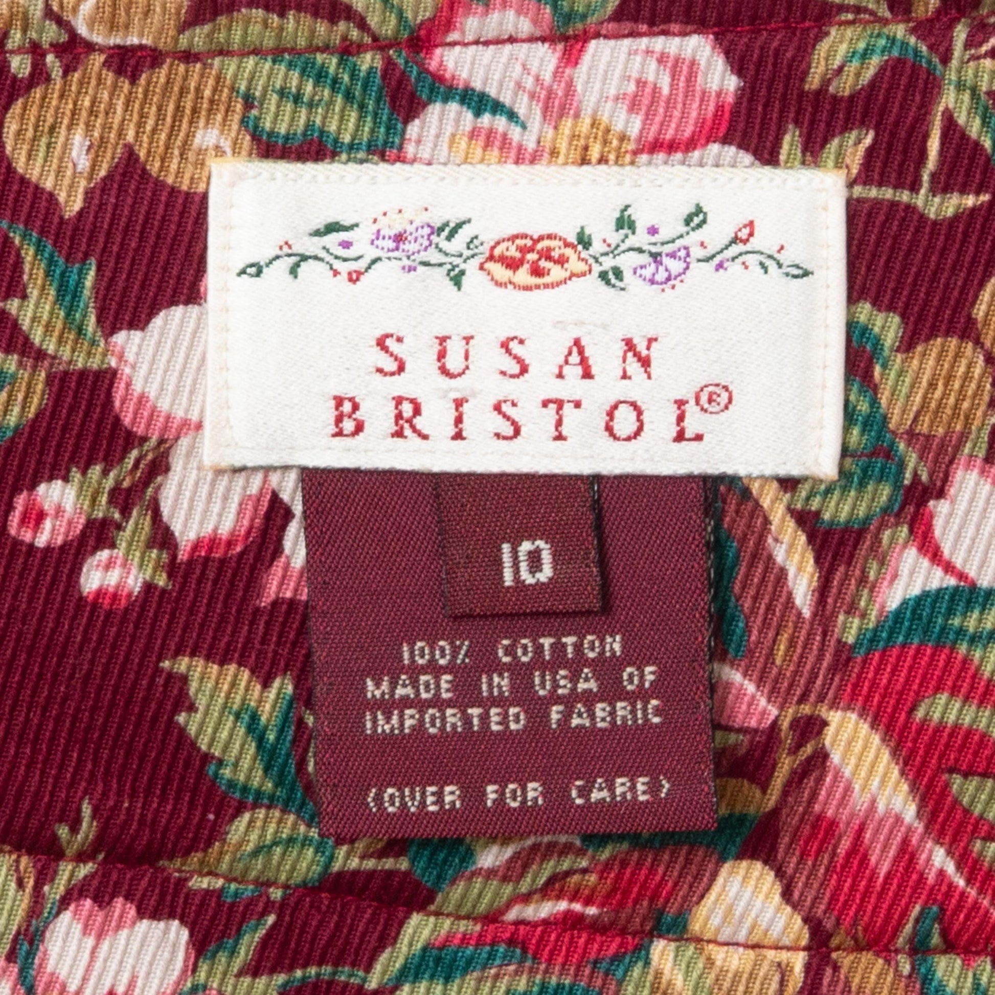 Vintage 80s Wine Red Floral Ribbed Cotton Midi Skirt - Small, 27" Waist | Susan Bristol Basque Waist Pocket Skirt