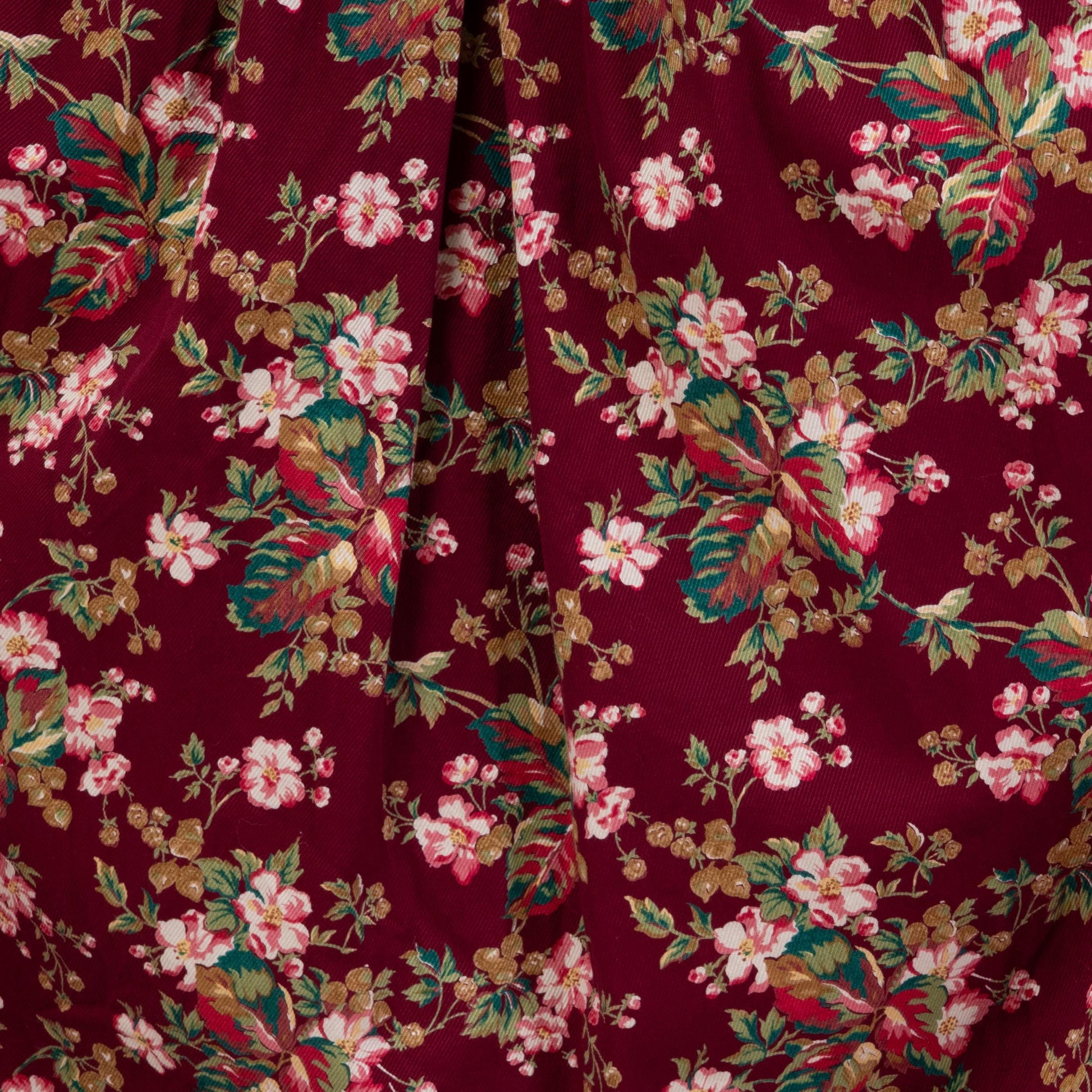 Vintage 80s Wine Red Floral Ribbed Cotton Midi Skirt - Small, 27" Waist | Susan Bristol Basque Waist Pocket Skirt