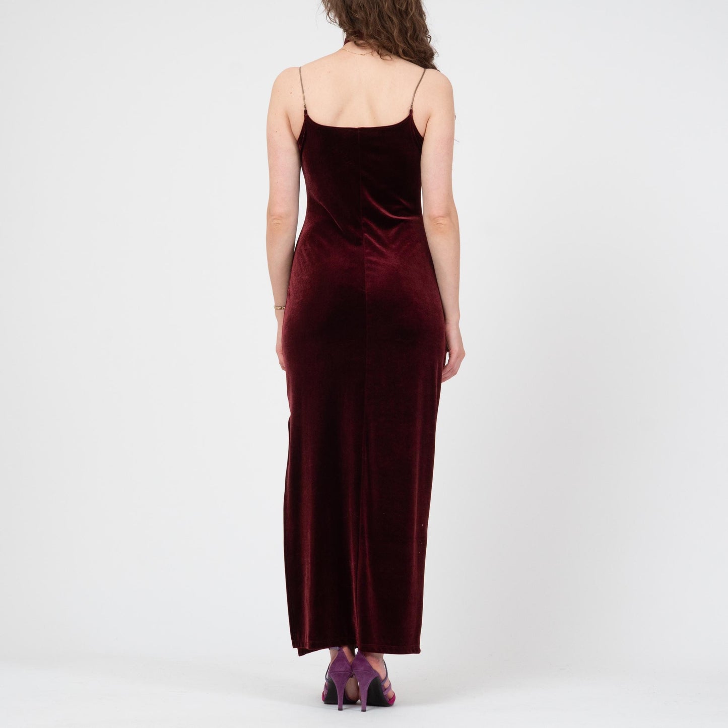 Vintage 90s Oxblood Red Velvet Chain Strap Gown - Medium to Large | Spaghetti Strap Formal Maxi Party Dress