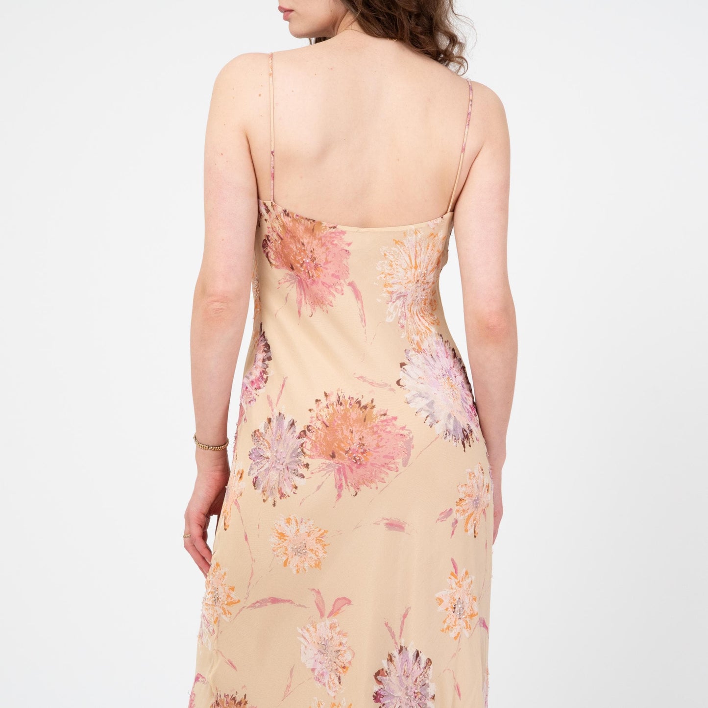 Vintage Y2K Laundry by Shelli Segal Beaded Floral Silk Gown - Medium Tall | Formal Maxi Prom Party Dress