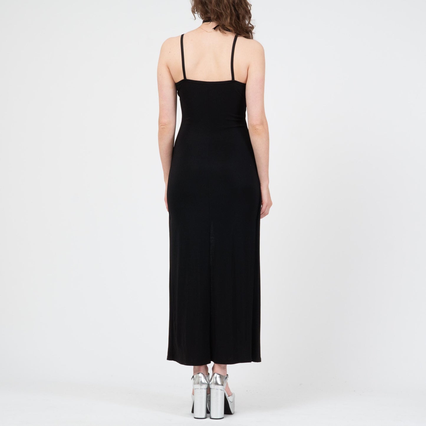Vintage 90s Black High-Low Peekaboo Dress - Small | Spaghetti Strap Sexy Party Dress
