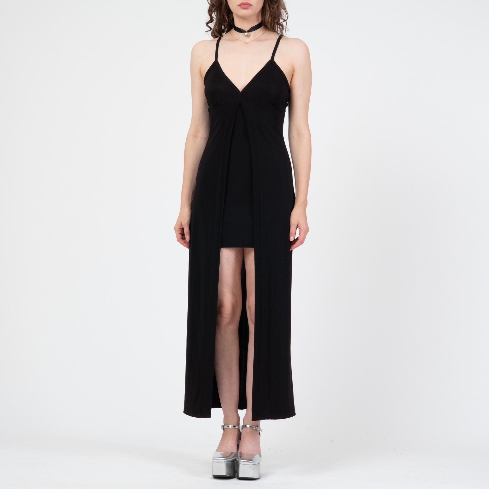 Vintage 90s Black High-Low Peekaboo Dress