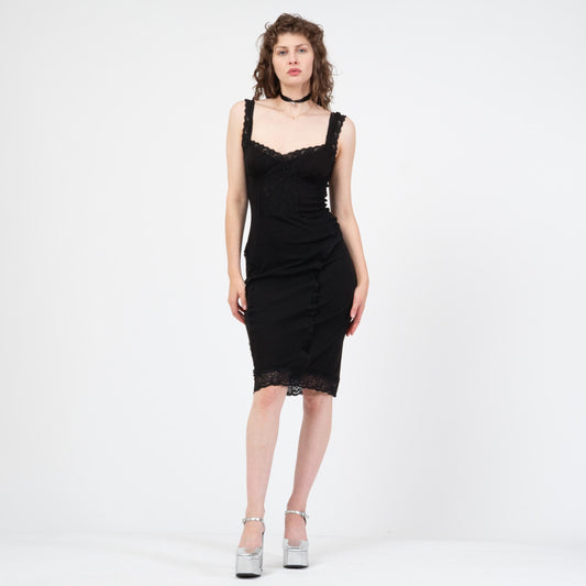 Vintage Dolce & Gabbana Black Lace Bodycon Dress - Small to Medium | Designer Y2K Party Dress