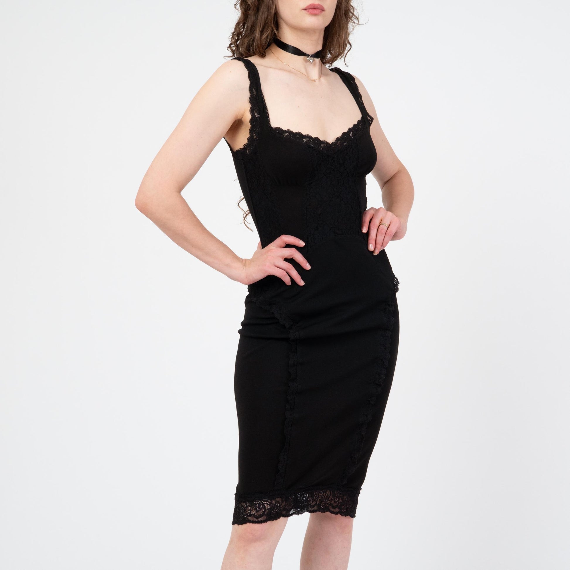 Vintage Dolce & Gabbana Black Lace Bodycon Dress - Small to Medium | Designer Y2K Party Dress