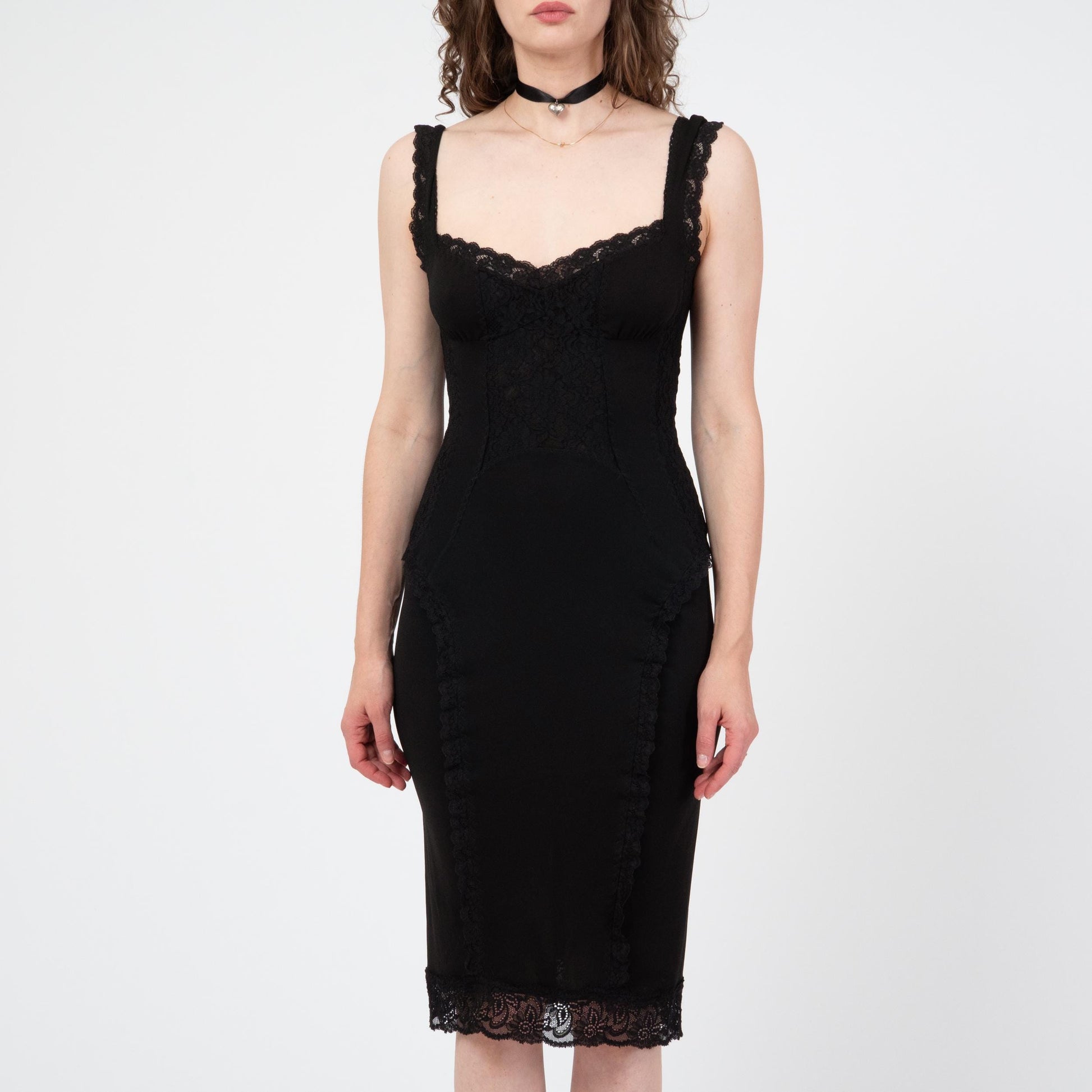Vintage Dolce & Gabbana Black Lace Bodycon Dress - Small to Medium | Designer Y2K Party Dress