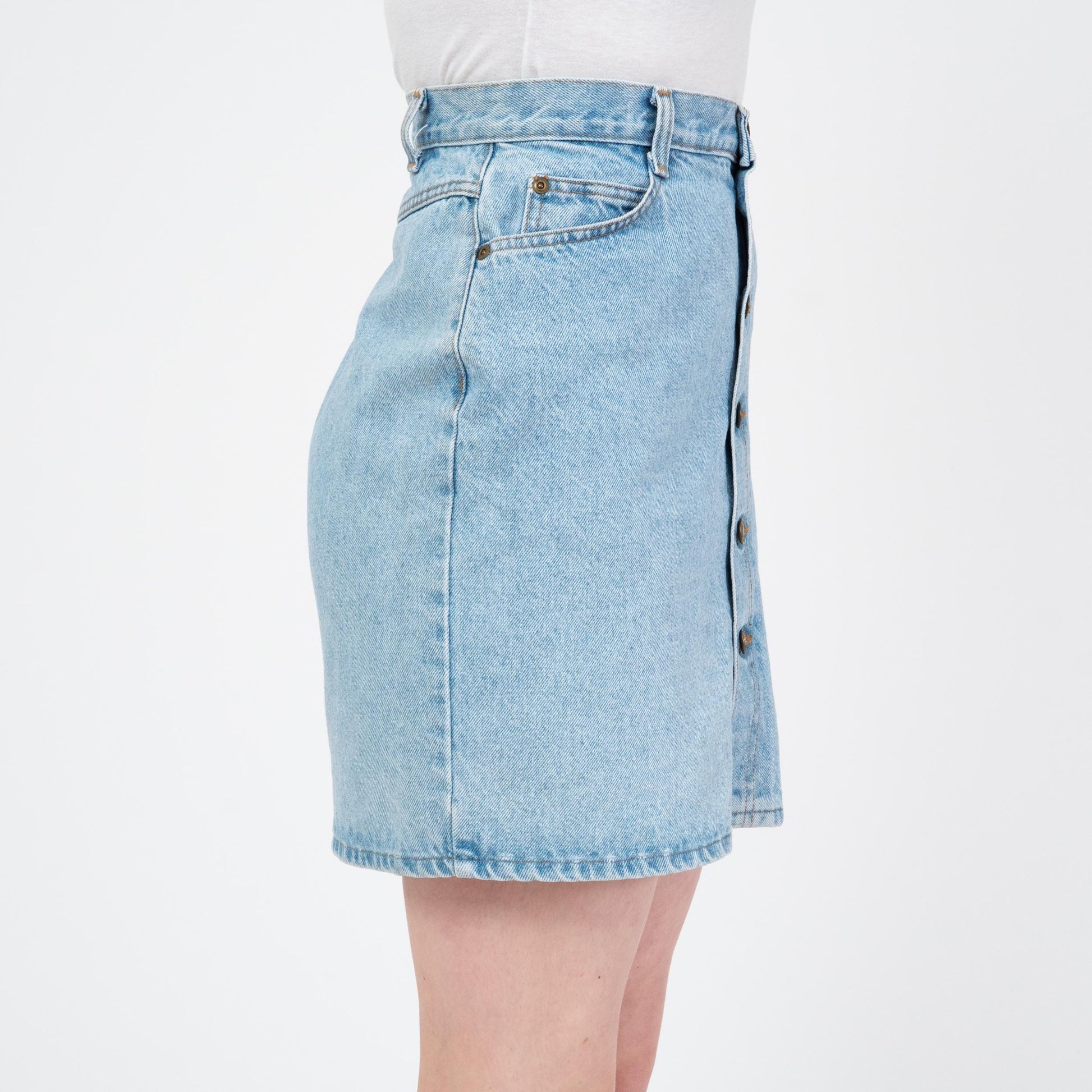Vintage 90s Denim Button Front Mini Skirt - Medium, 29" Waist | High Waisted Blue Jean Skirt