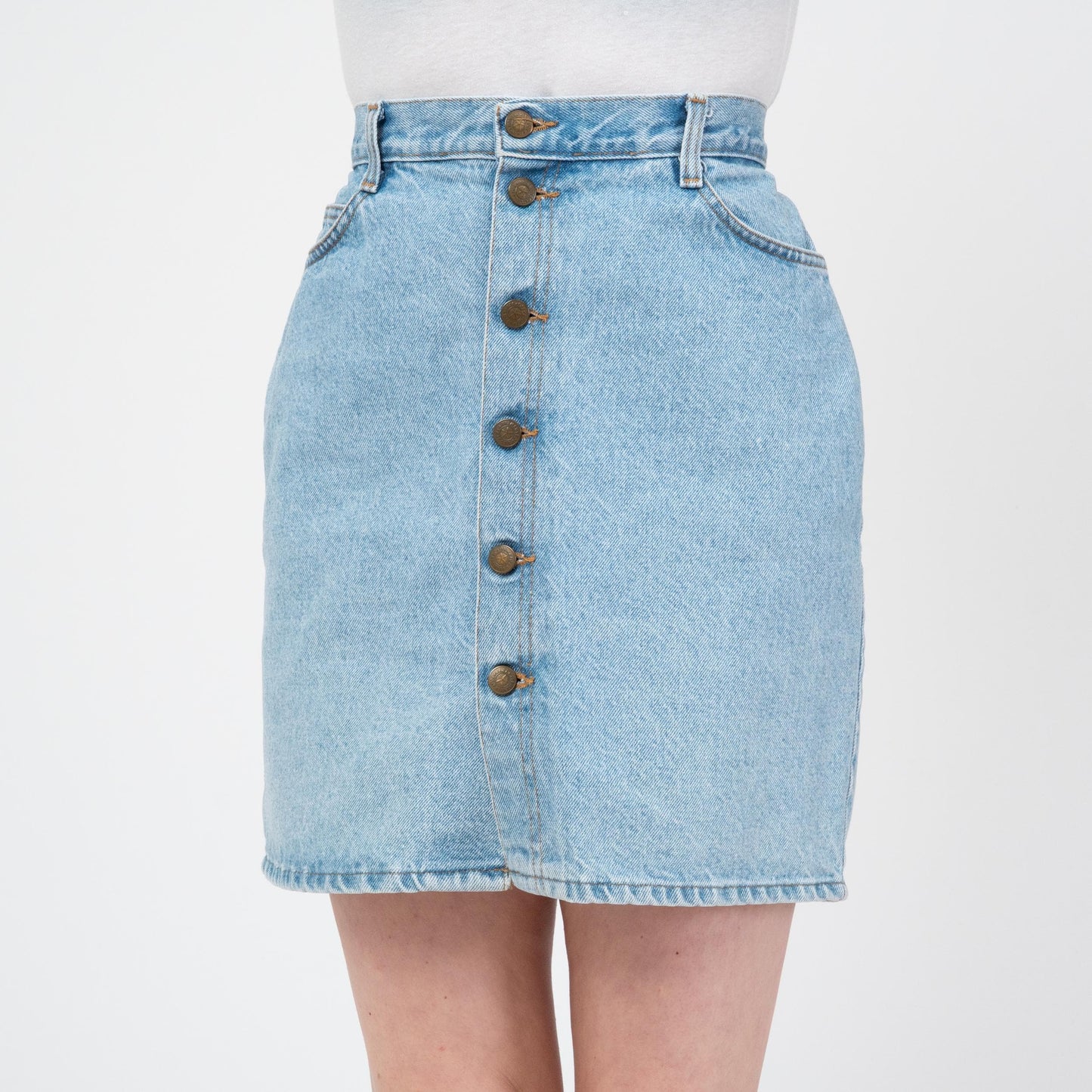 Vintage 90s Denim Button Front Mini Skirt - Medium, 29" Waist | High Waisted Blue Jean Skirt