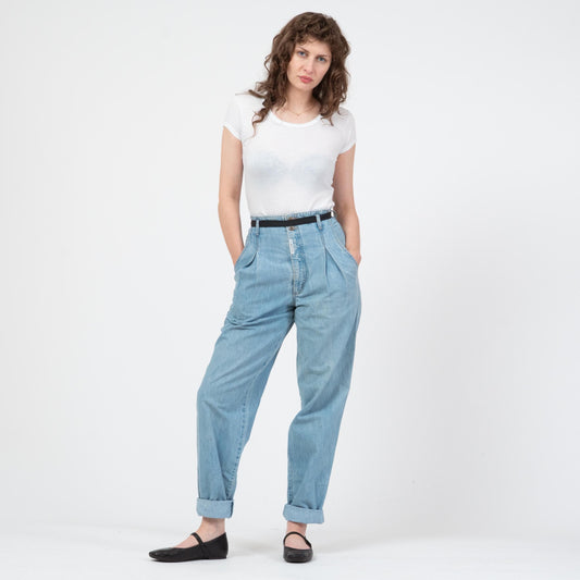 Vintage 80s Z Cavaricci Pleated Parachute Jeans - Medium, 28" Waist | High Rise Denim Streetwear Grunge Jeans