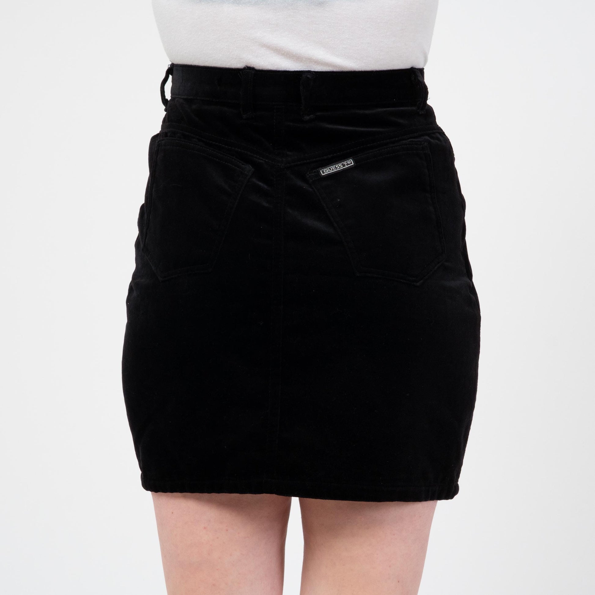Vintage 90s Guess Black Velvet Mini Skirt - Medium | High Waisted Grunge Miniskirt