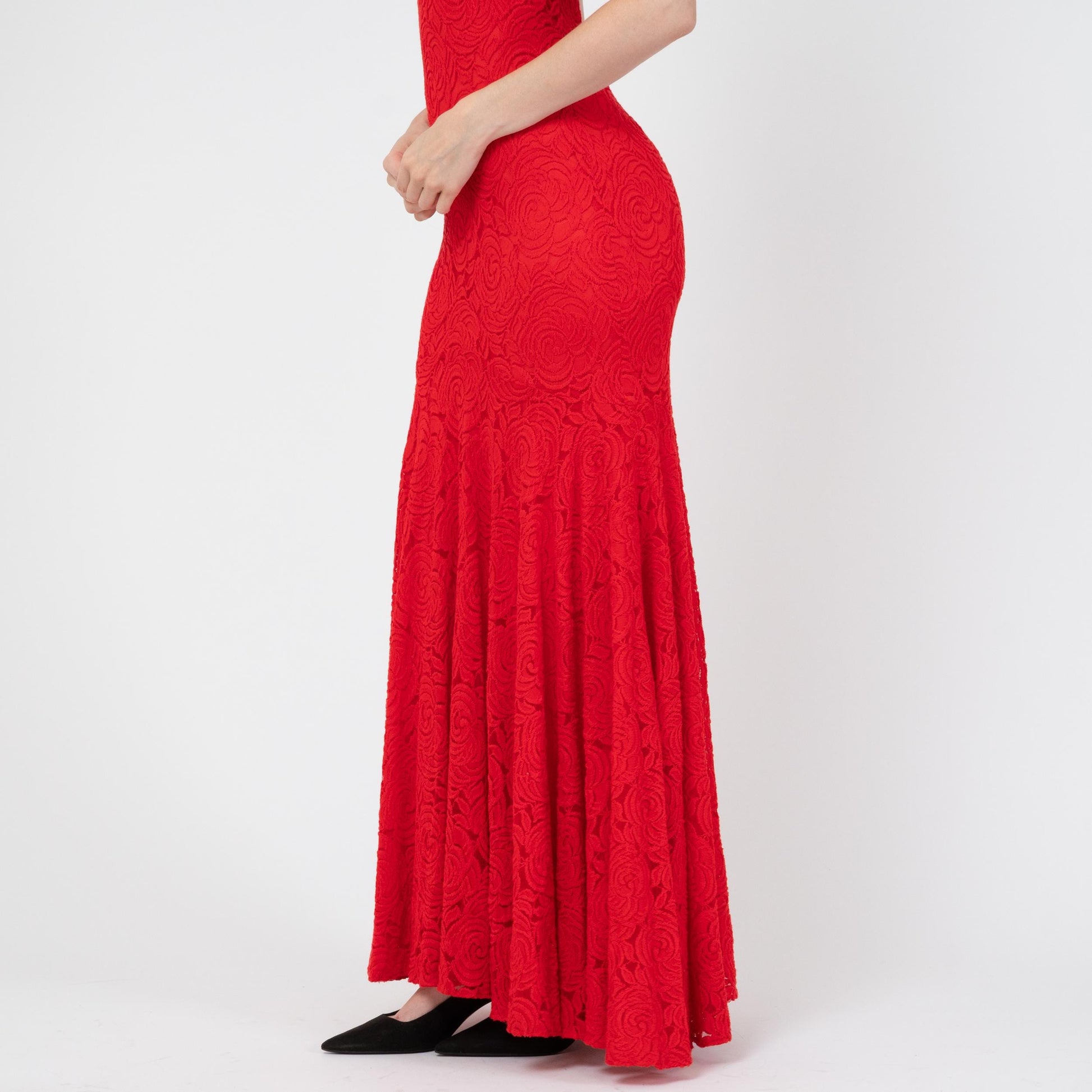 Vintage Y2K Cache Red Lace Strapless Mermaid Gown - Small | Sexy Formal Prom Party Dress