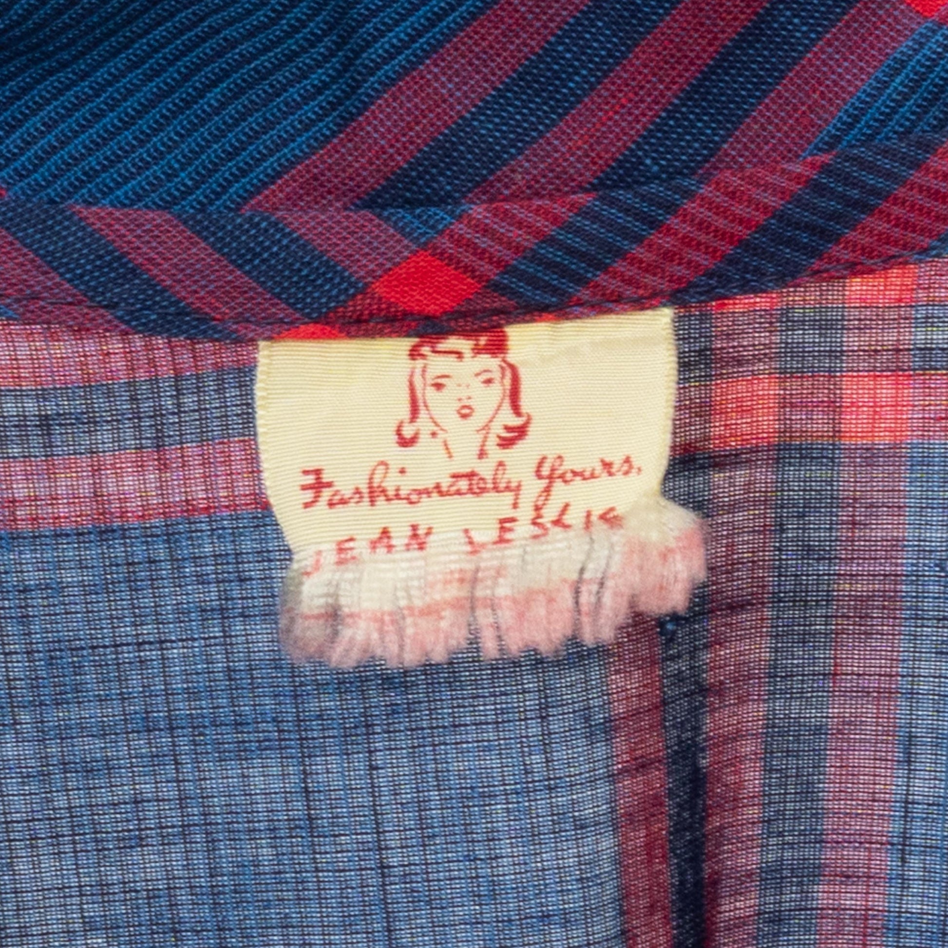 Vintage 40s 50s Blue & Red Plaid Shirtwaist Dress - Small | Retro Midi Fit Flare Day Dress