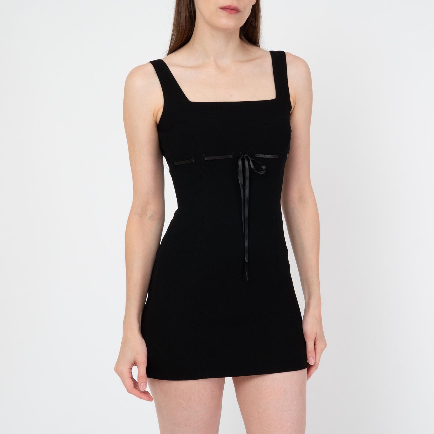 Vintage Y2K Bebe Black Mini Party Dress - Extra Small | Sleeveless Satin Tie Bodycon LBD