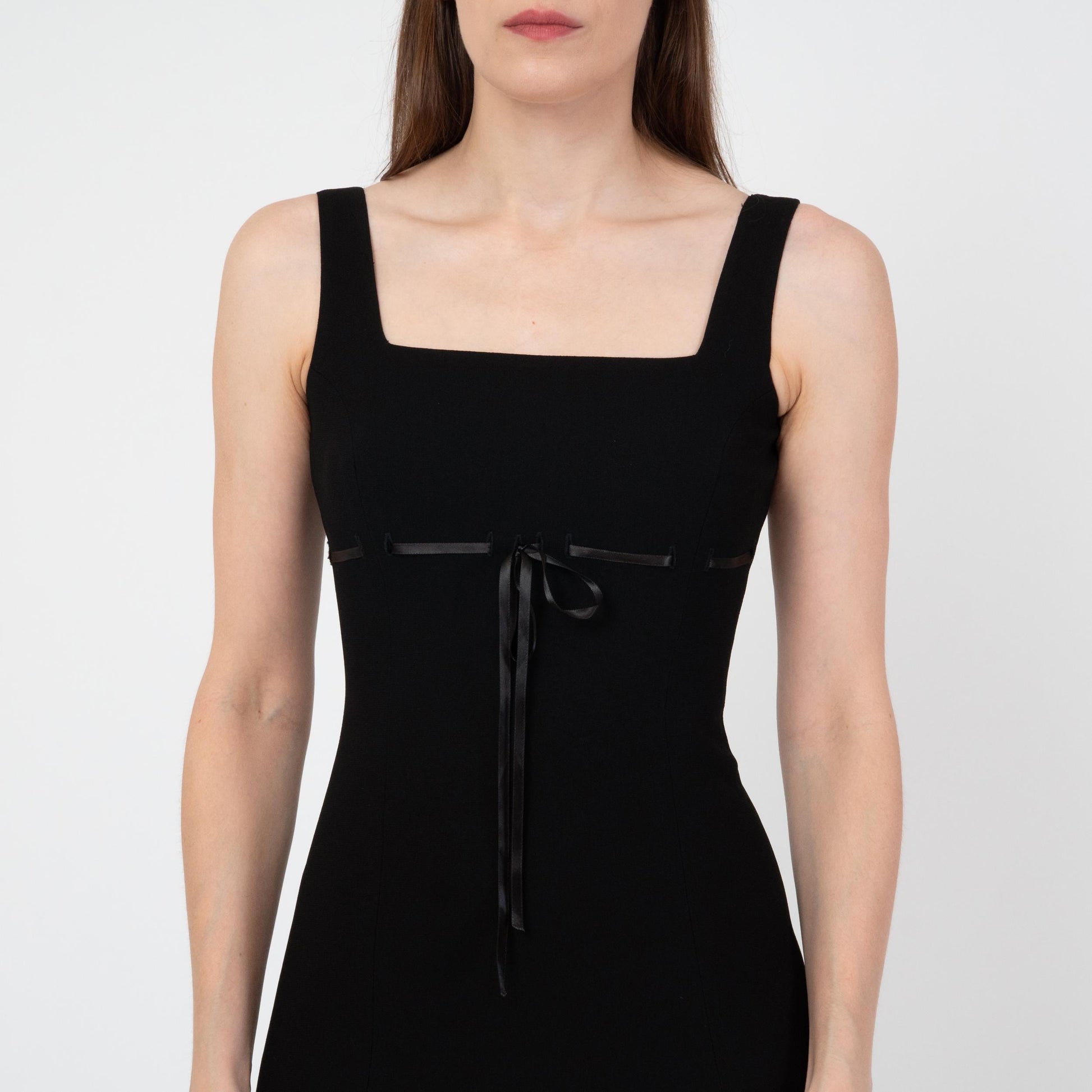 Vintage Y2K Bebe Black Mini Party Dress - Extra Small | Sleeveless Satin Tie Bodycon LBD