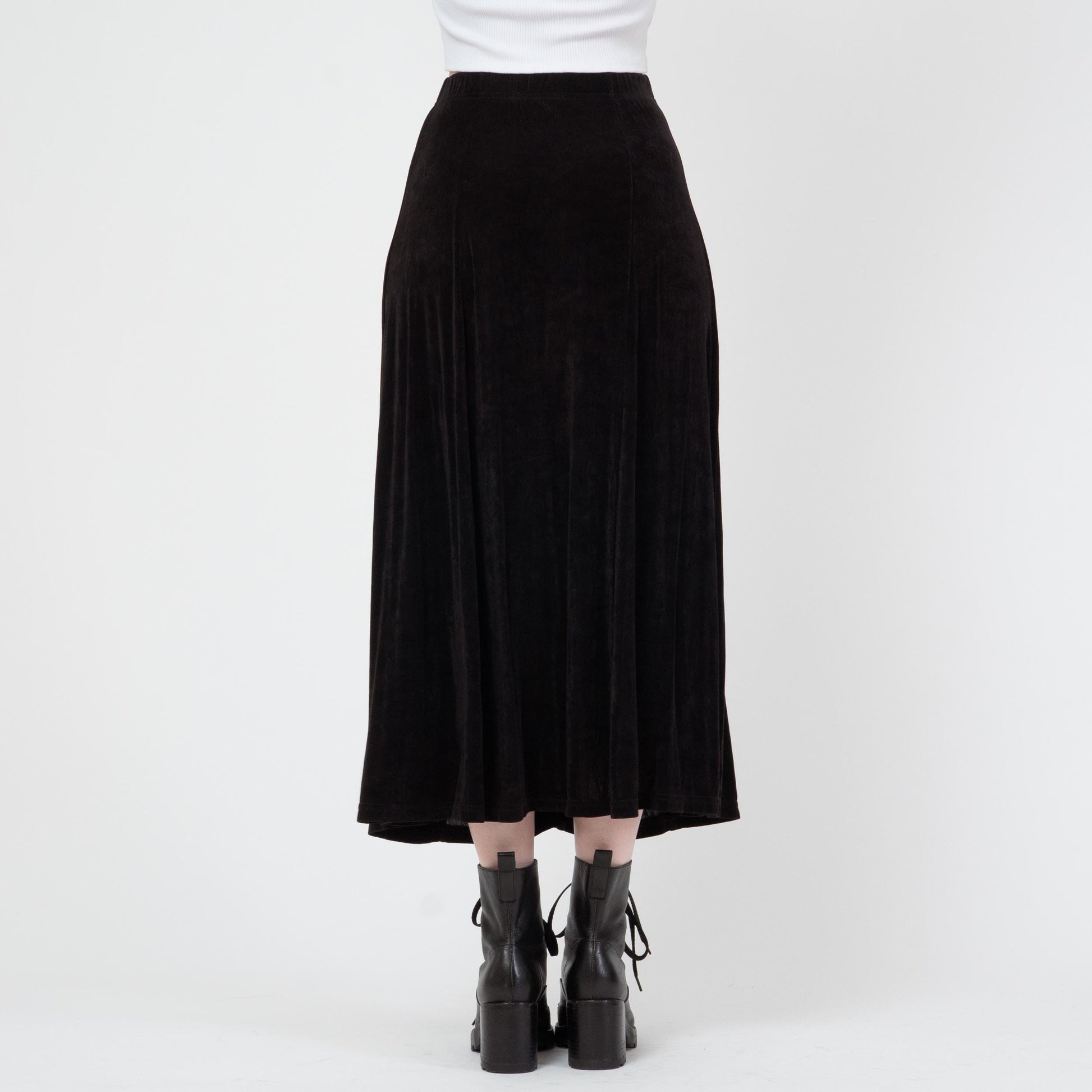 Vintage 90s Slinky Black Button Front Maxi Skirt - XS to Small | Stretchy A Line Minimalist Skirt