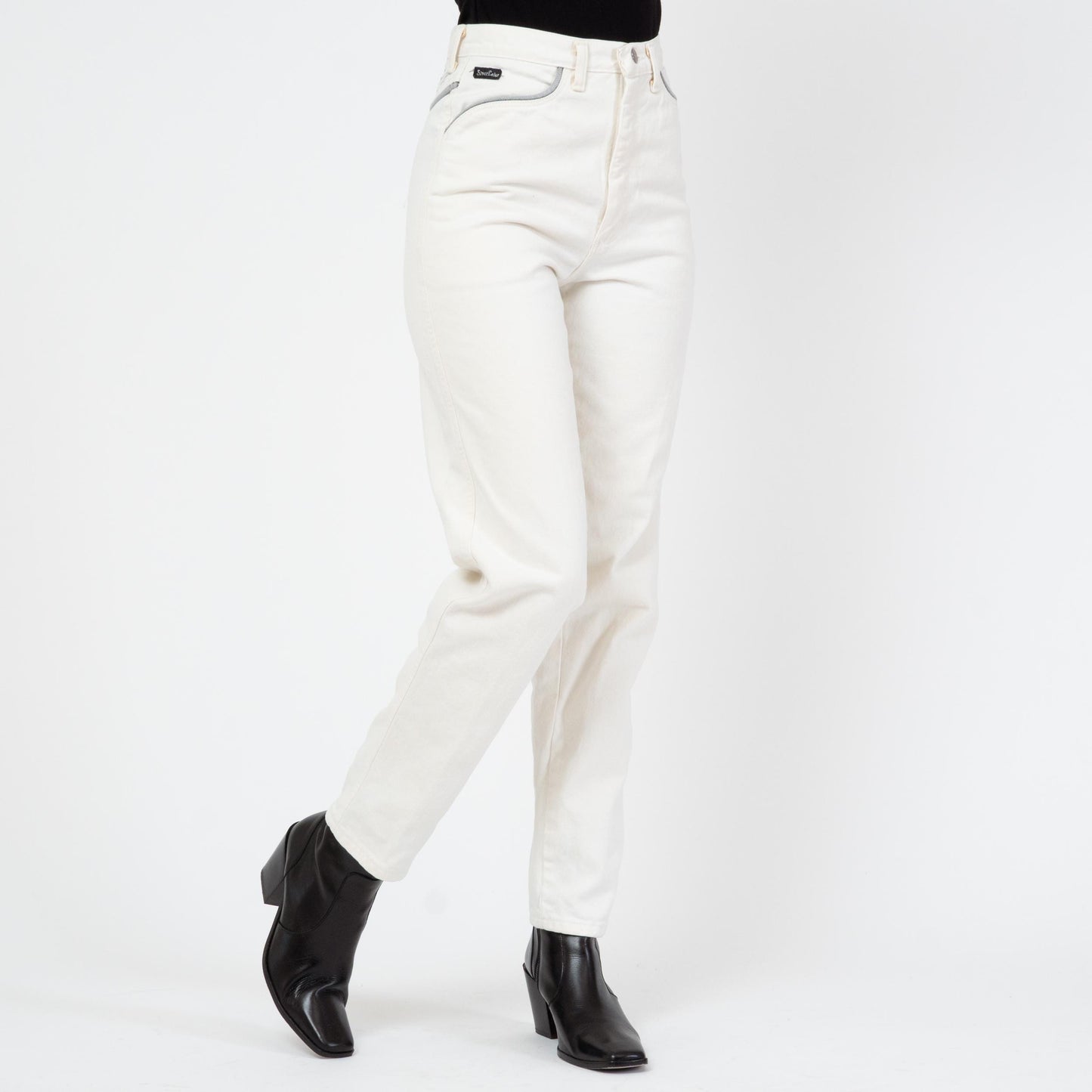 Vintage 80s Wrangler Silver Lake White Western Jeans - Small, 26" Waist | High Waisted Yoke Trim Slim Leg Jeans