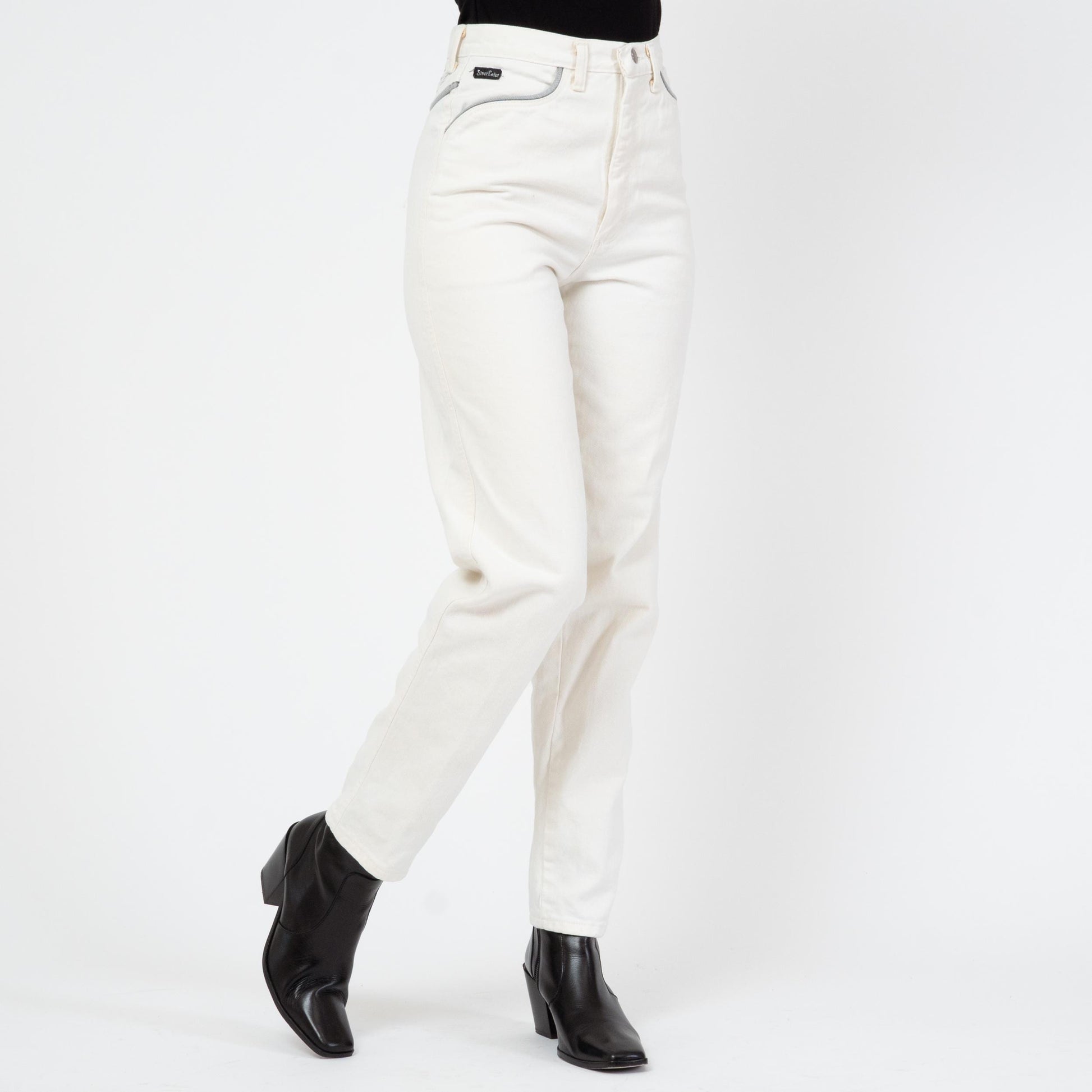 Vintage 80s Wrangler Silver Lake White Western Jeans - Small, 26" Waist | High Waisted Yoke Trim Slim Leg Jeans