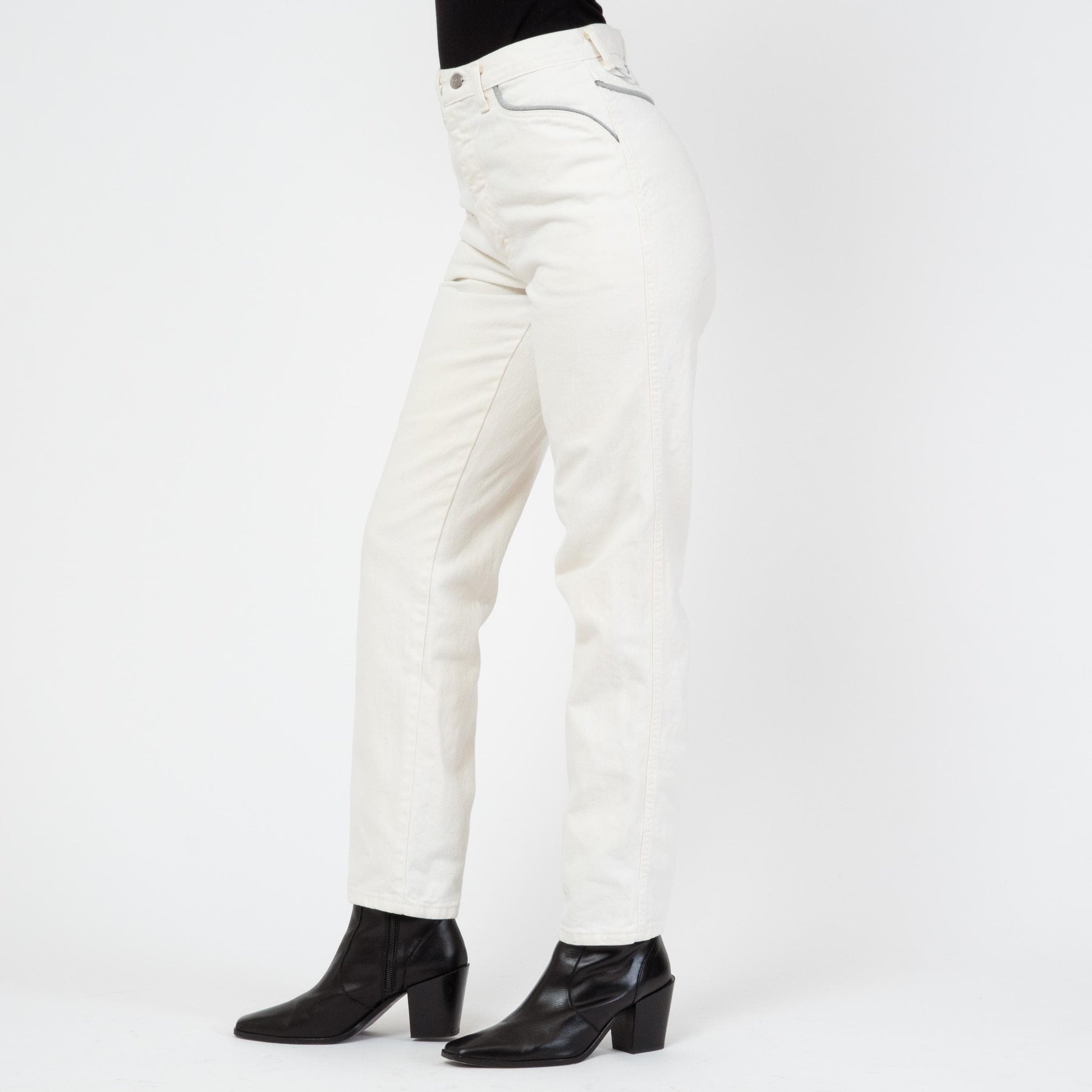 Vintage 80s Wrangler Silver Lake White Western Jeans - Small, 26" Waist | High Waisted Yoke Trim Slim Leg Jeans