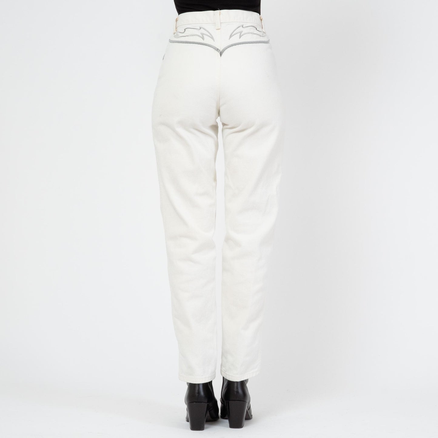 Vintage 80s Wrangler Silver Lake White Western Jeans - Small, 26" Waist | High Waisted Yoke Trim Slim Leg Jeans