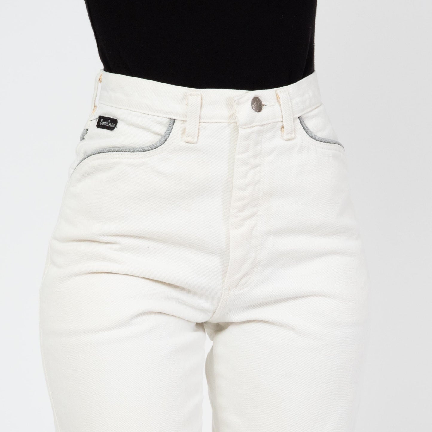 Vintage 80s Wrangler Silver Lake White Western Jeans - Small, 26" Waist | High Waisted Yoke Trim Slim Leg Jeans