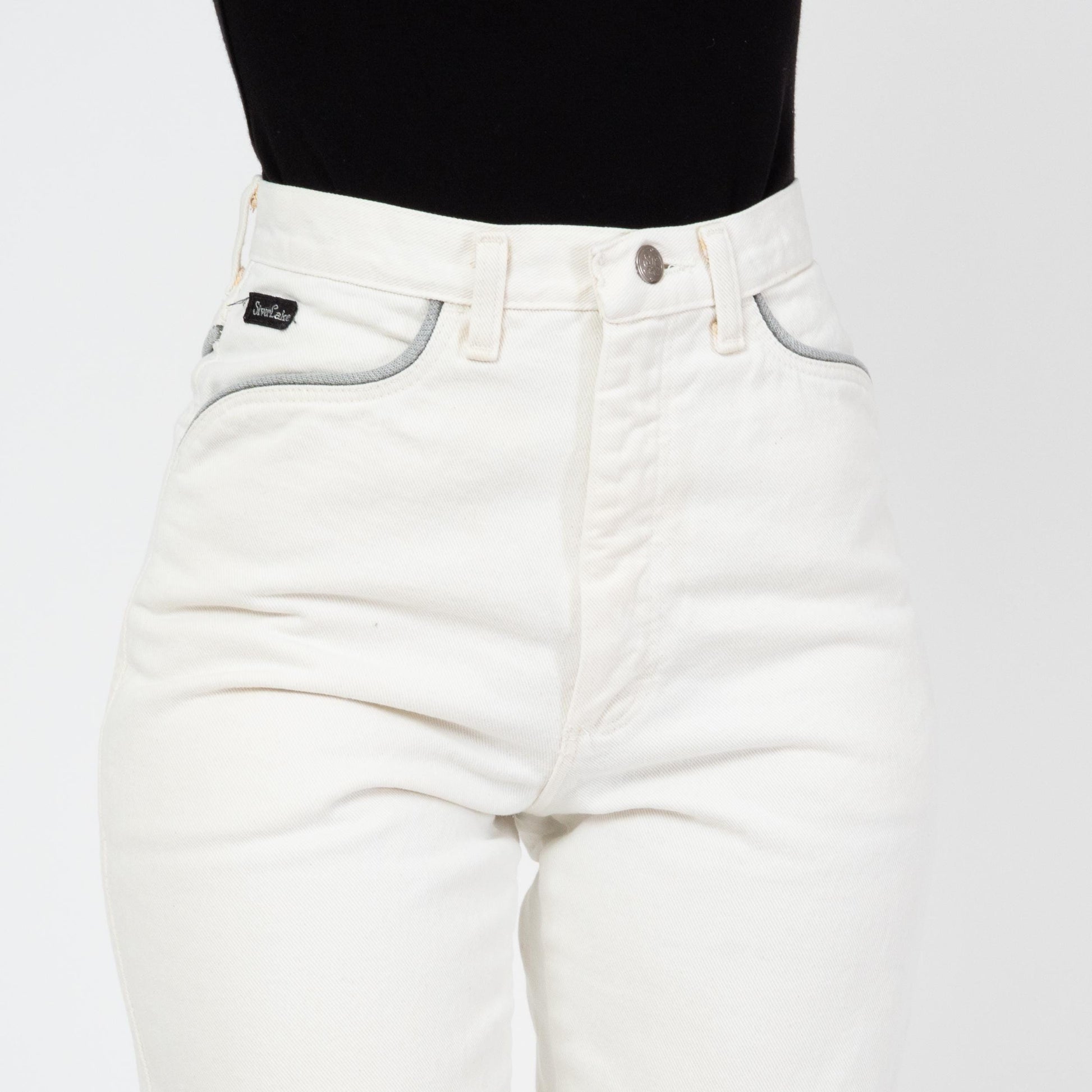 Vintage 80s Wrangler Silver Lake White Western Jeans - Small, 26" Waist | High Waisted Yoke Trim Slim Leg Jeans