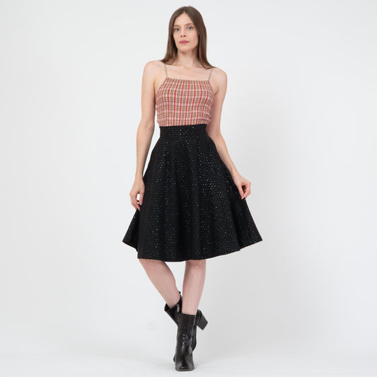 Vintage 50s Mexican Black Sequin Midi Skirt - Extra Small, 24" Waist | 1950s Teresa Taxco High Waisted Wrap Swing Skirt