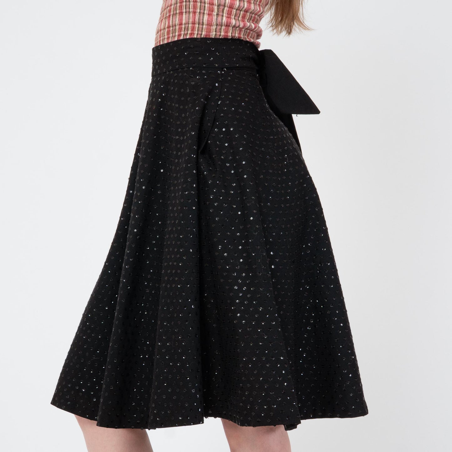 Vintage 50s Mexican Black Sequin Midi Skirt - Extra Small, 24" Waist | 1950s Teresa Taxco High Waisted Wrap Swing Skirt
