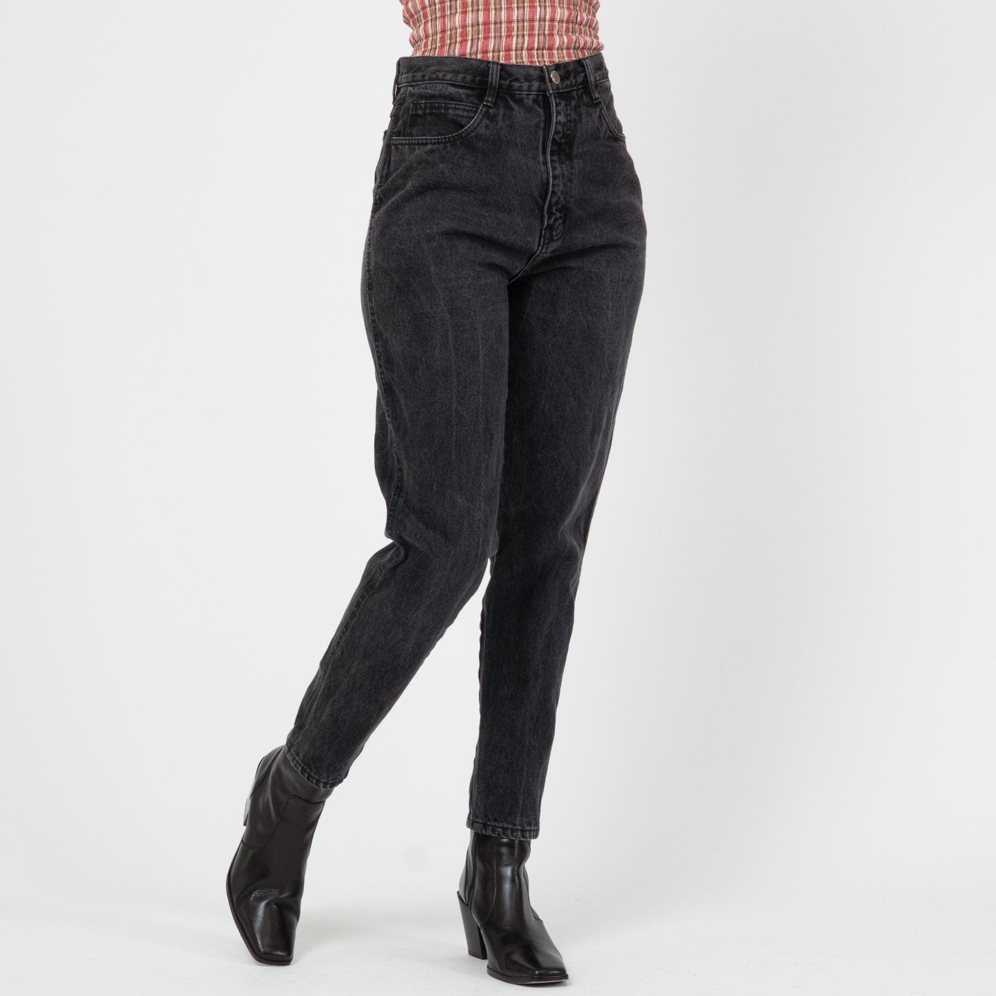 Vintage 90s Faded Black High Waisted Jeans - Medium, 28" Waist | Bill Blass Denim Mom Jeans