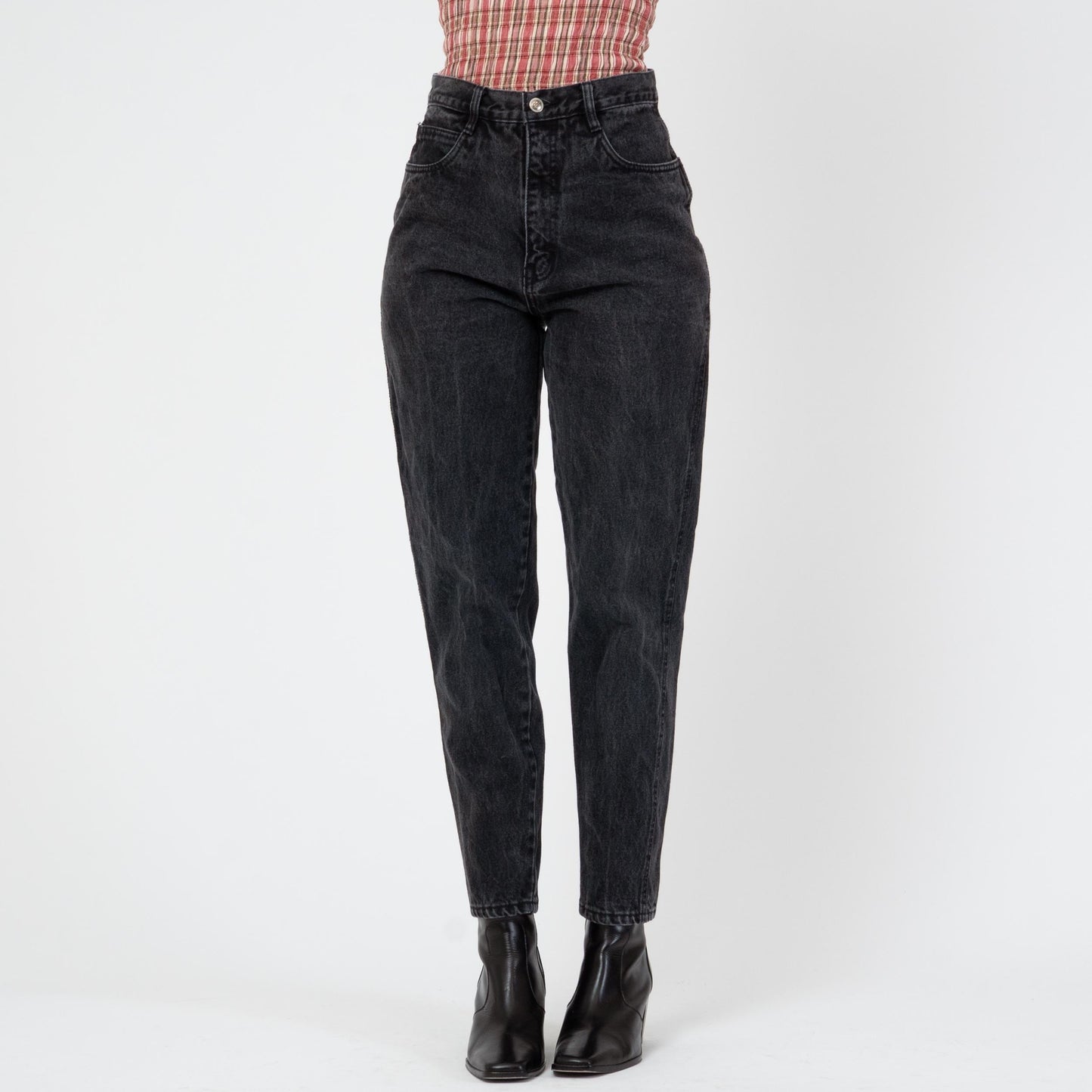 Vintage 90s Faded Black High Waisted Jeans - Medium, 28" Waist | Bill Blass Denim Mom Jeans