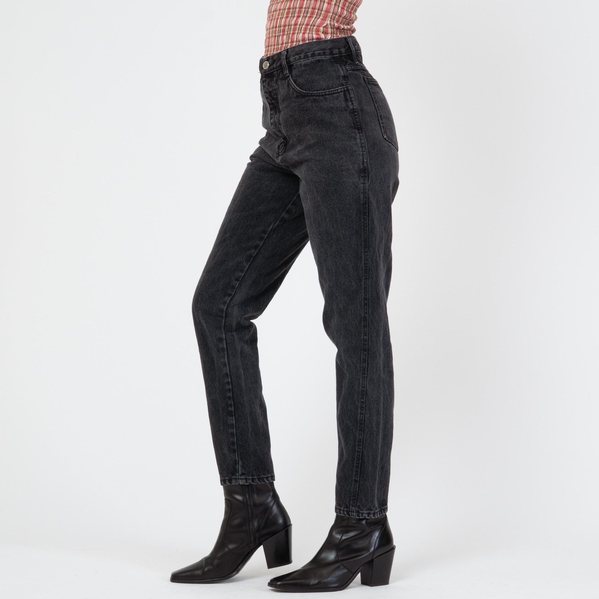 Vintage 90s Faded Black High Waisted Jeans - Medium, 28" Waist | Bill Blass Denim Mom Jeans