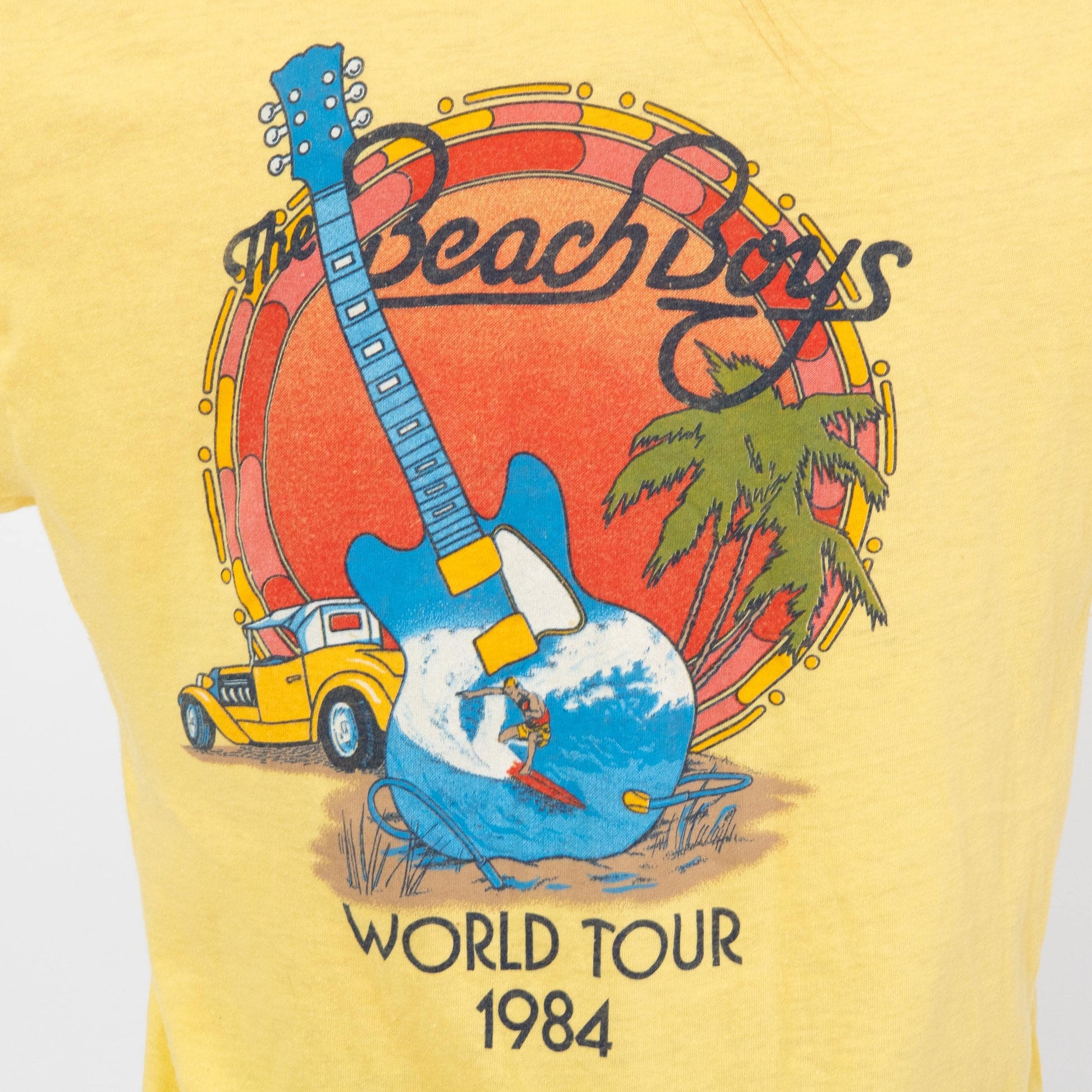 Vintage 80s Beach Boys Tour T Shirt - Unisex Medium | 1984 Yellow Graphic Classic Rock Band Tee