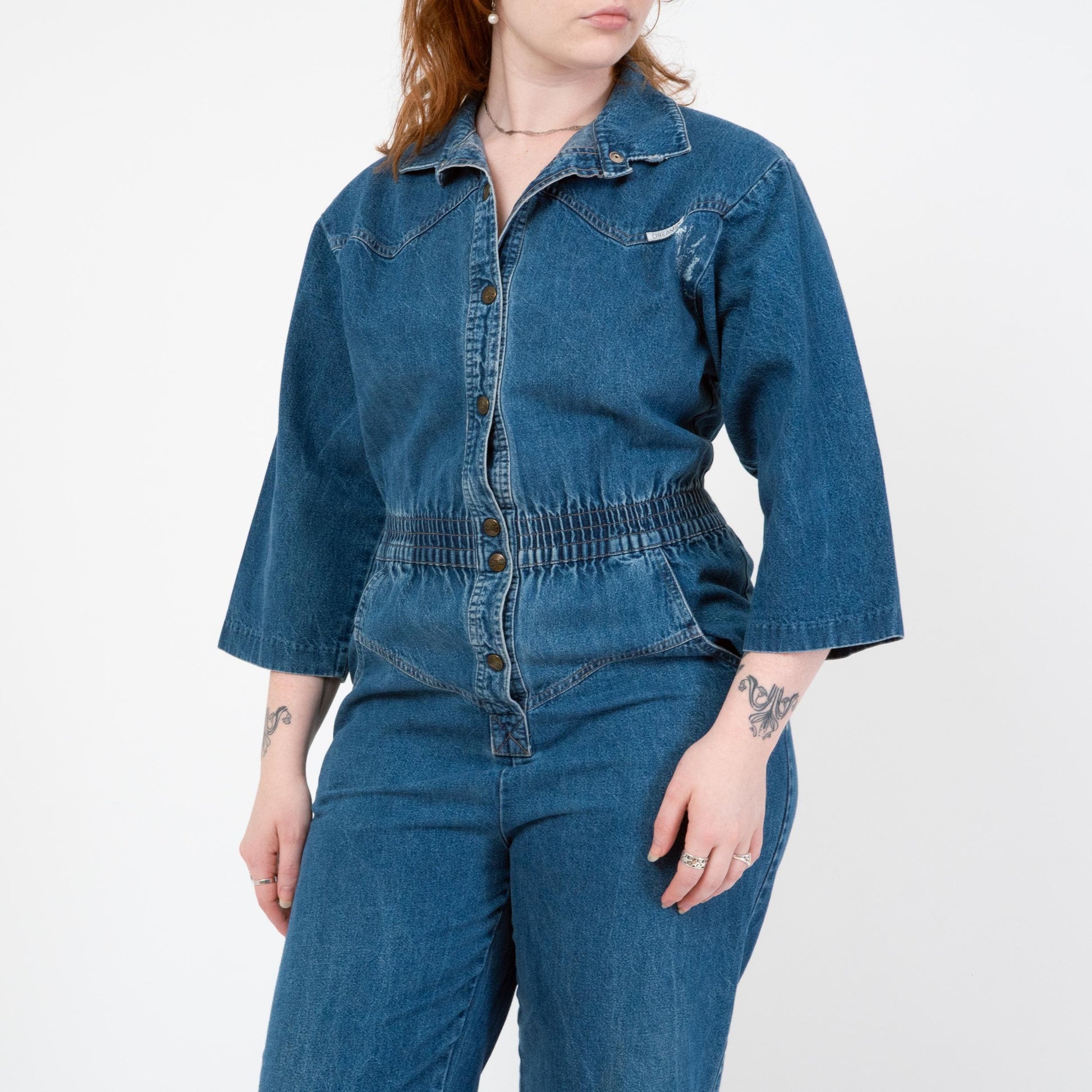 Vintage 80s Denim Coverall Jumpsuit - Medium to Large | Dreams Blue Jean Grunge Workwear Boiler Suit