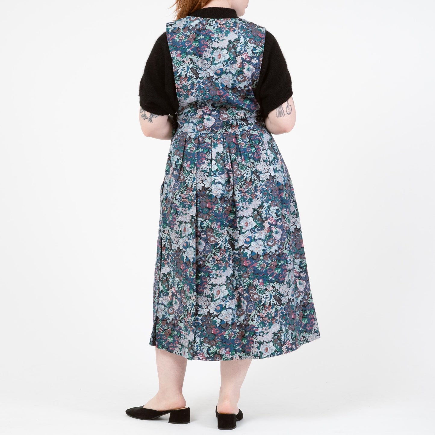 Vintage 80s Floral Tapestry Print Pinafore Midi Dress - Medium | Cottagecore Sleeveless Drop Waist Dress