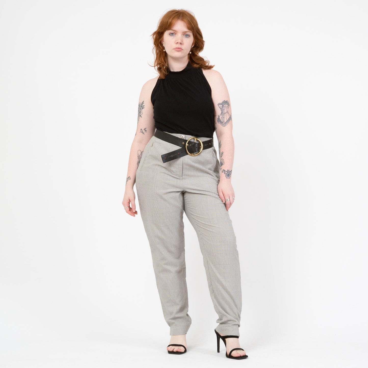 Vintage Y2K Emanuel Ungaro Plaid Trousers - Large, 32" Waist | Black & White High Waisted Pants