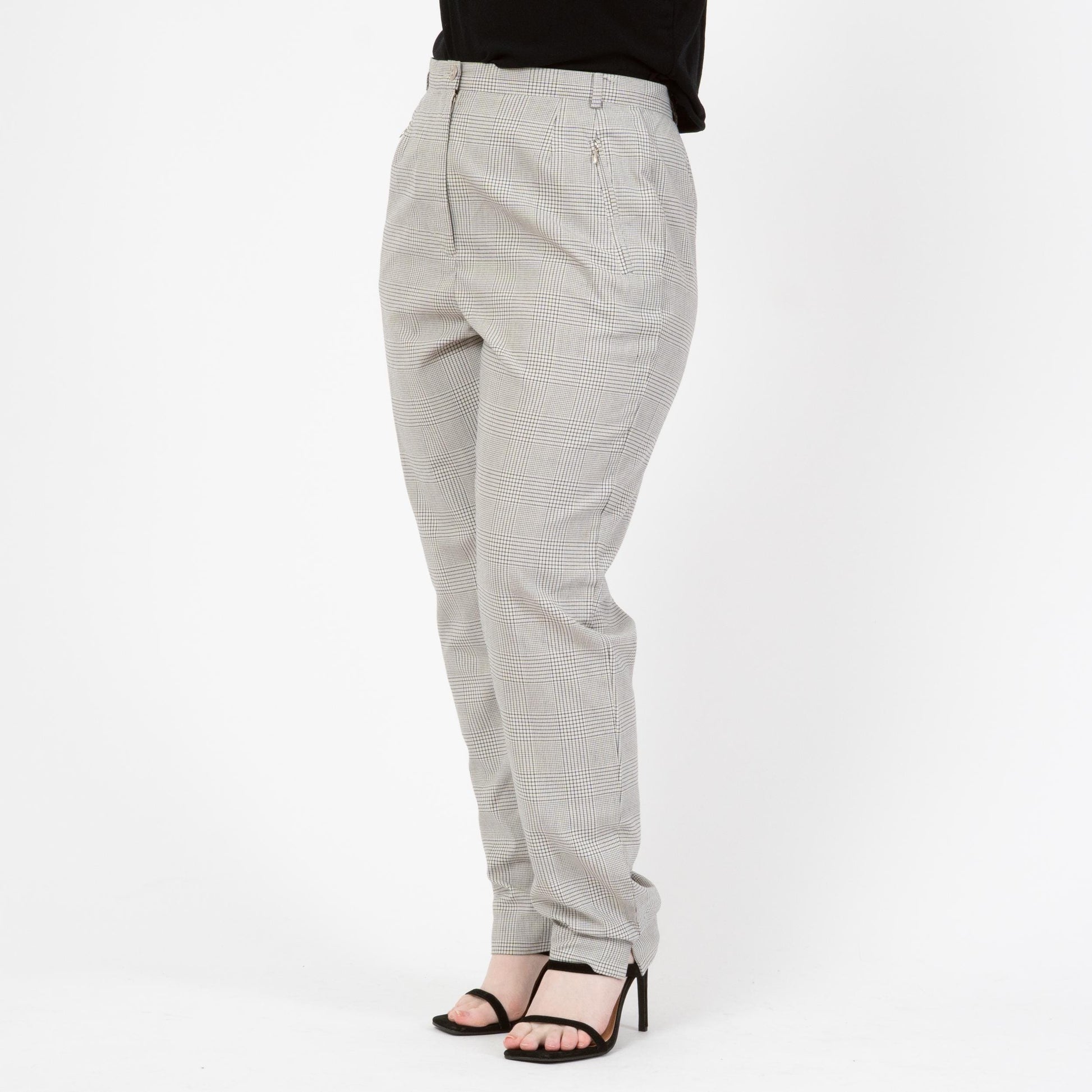 Vintage Y2K Emanuel Ungaro Plaid Trousers - Large, 32" Waist | Black & White High Waisted Pants