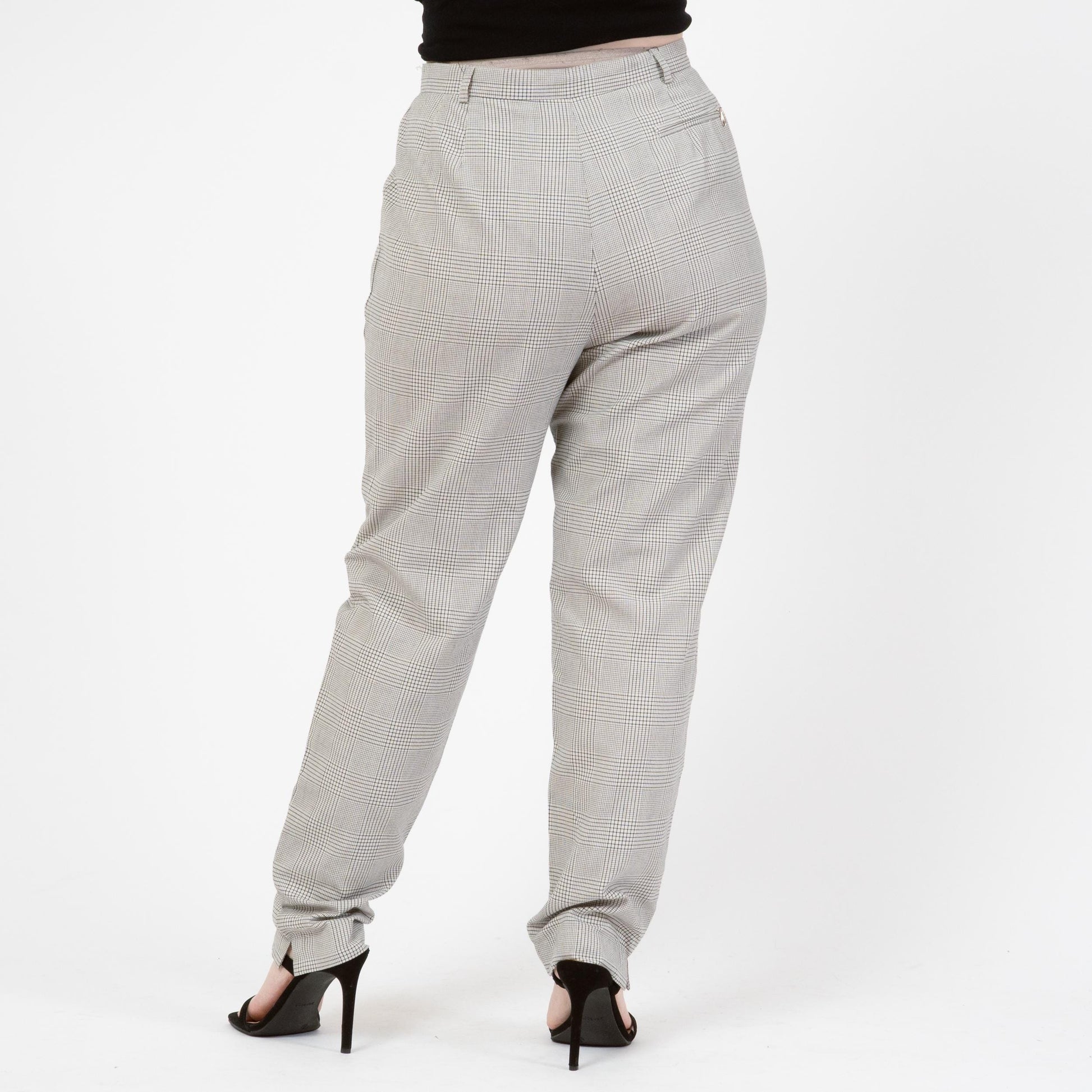 Vintage Y2K Emanuel Ungaro Plaid Trousers - Large, 32" Waist | Black & White High Waisted Pants
