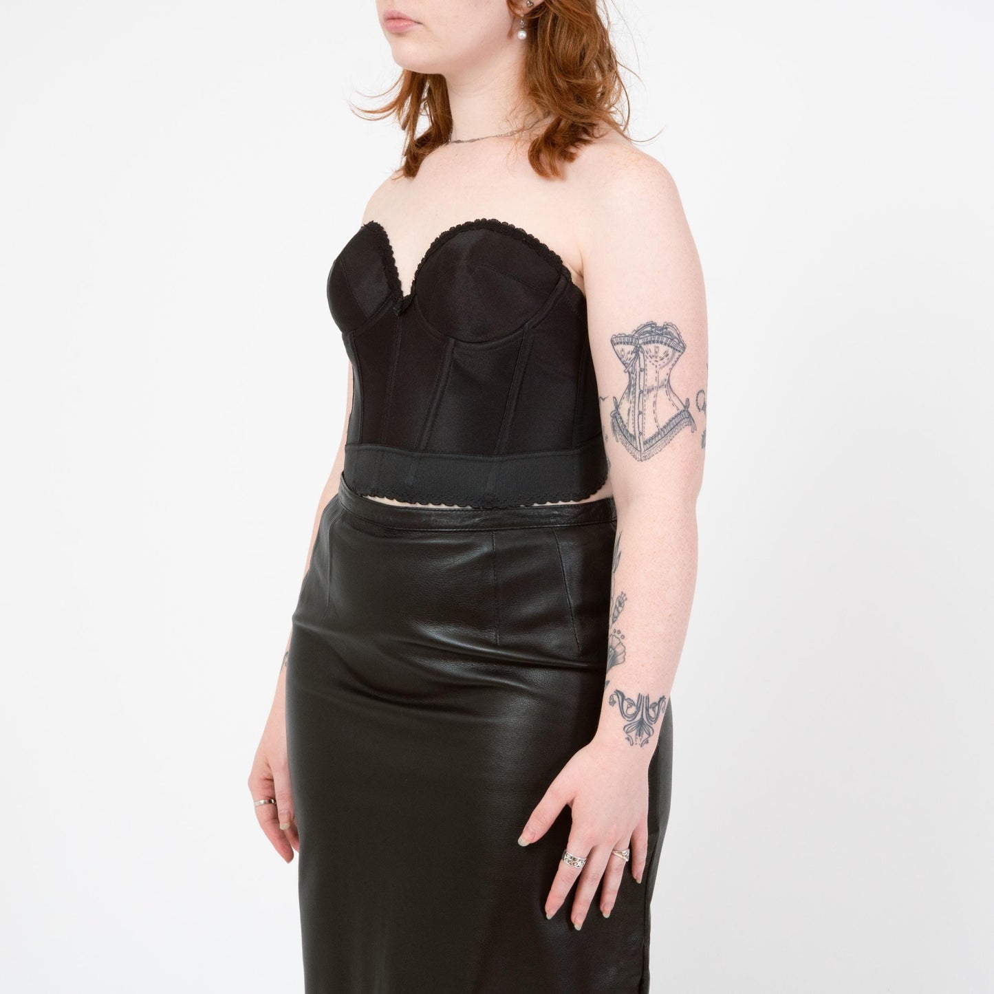 Vintage 80s Black Satin Bustier - 36B | Strapless Corset Longline Bra Pin Up Lingerie Top