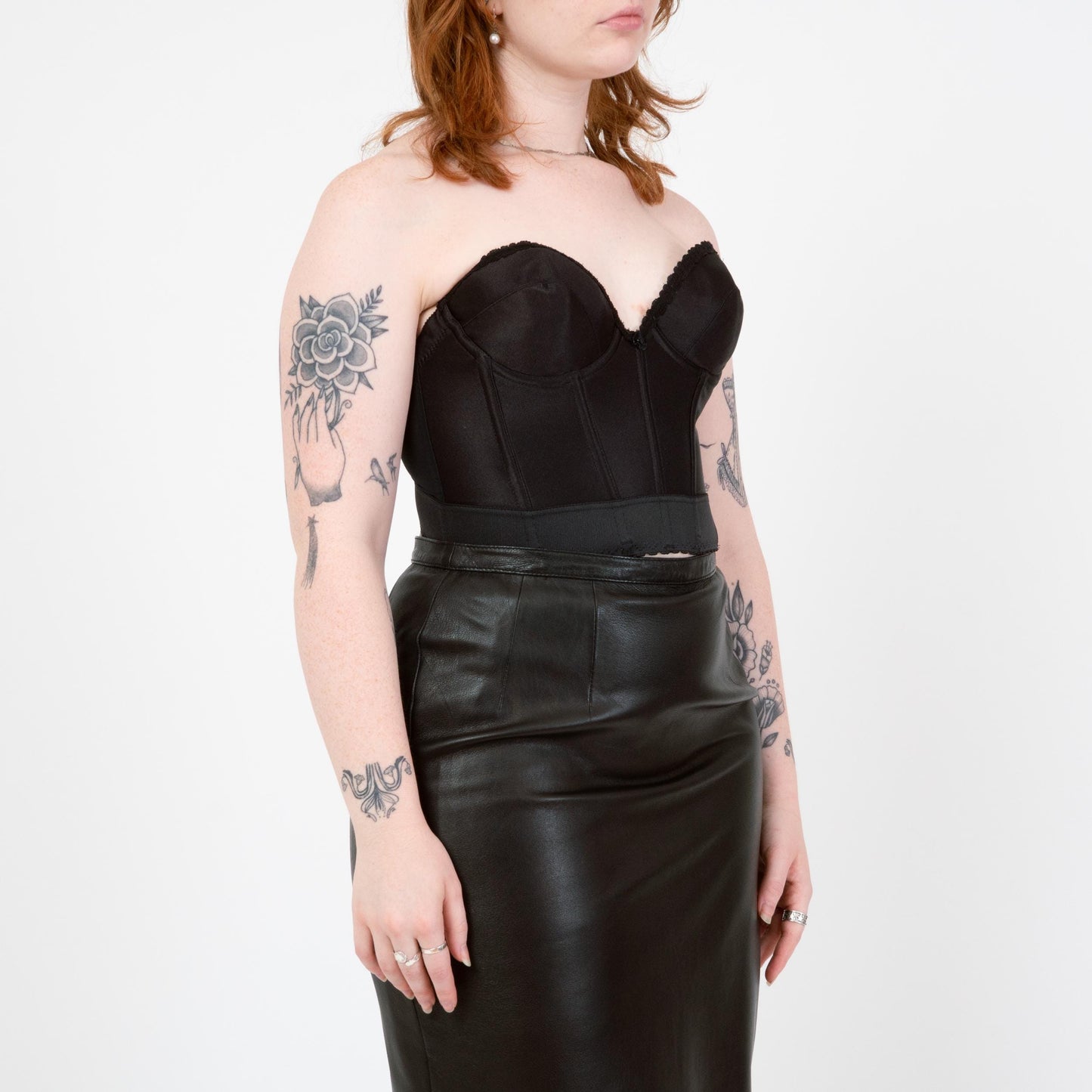 Vintage 80s Black Satin Bustier - 36B | Strapless Corset Longline Bra Pin Up Lingerie Top