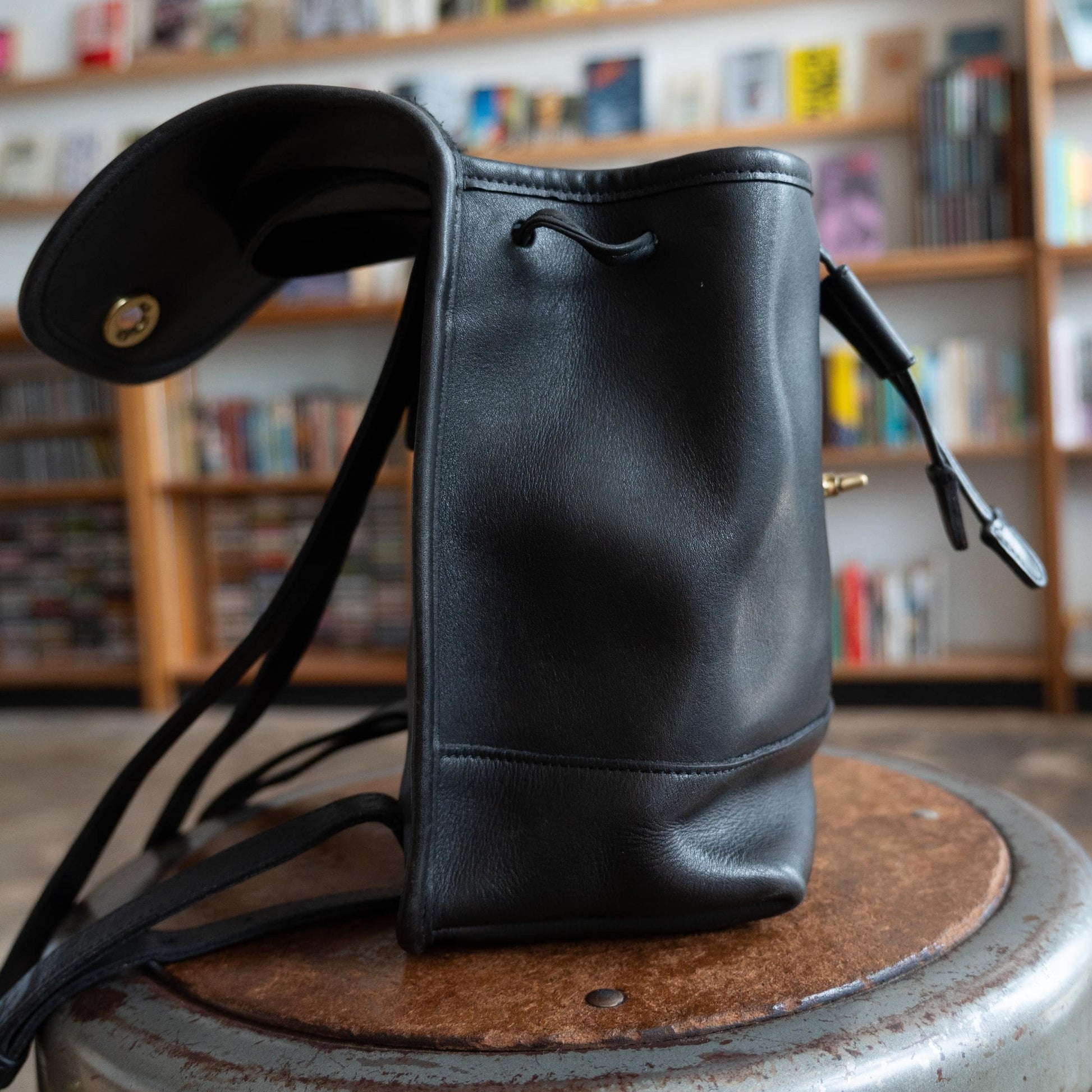 Vintage 90s Coach Black Leather Daypack | #9960 Designer Minimalist Small Backpack