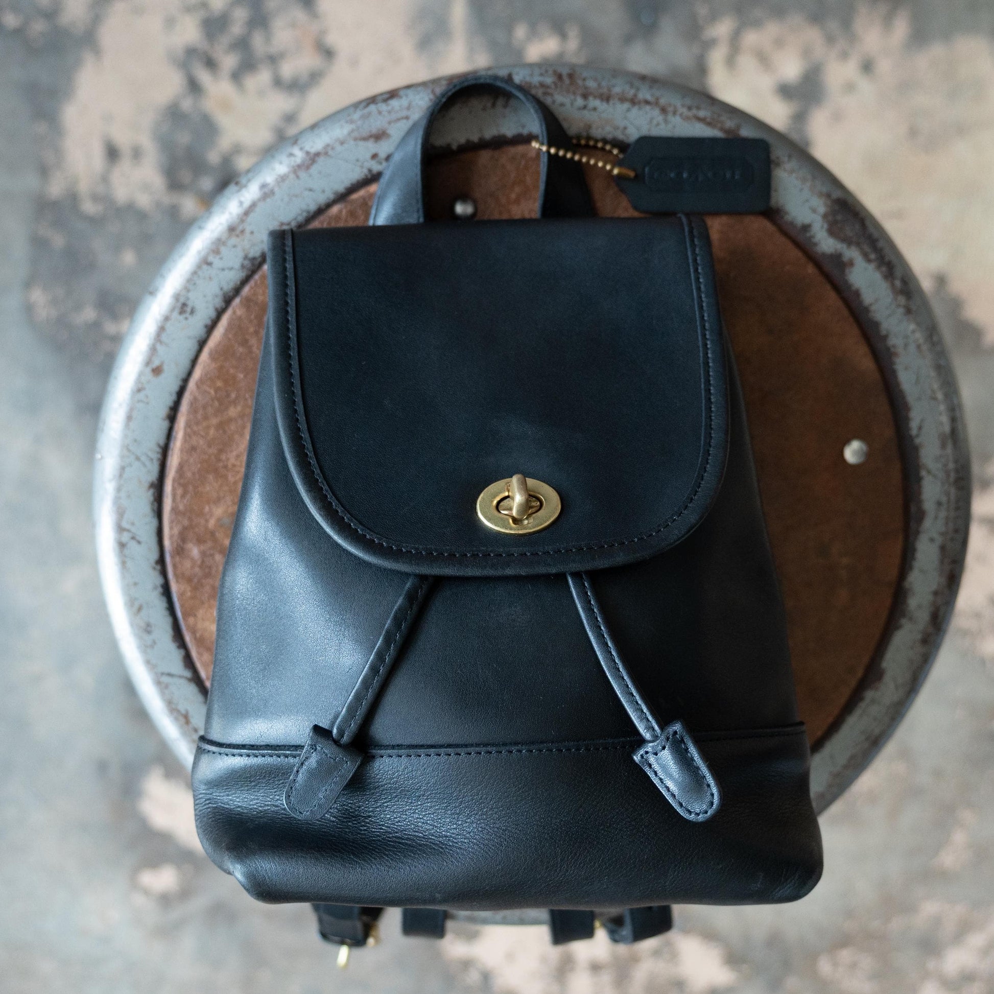 Vintage 90s Coach Black Leather Daypack | #9960 Designer Minimalist Small Backpack