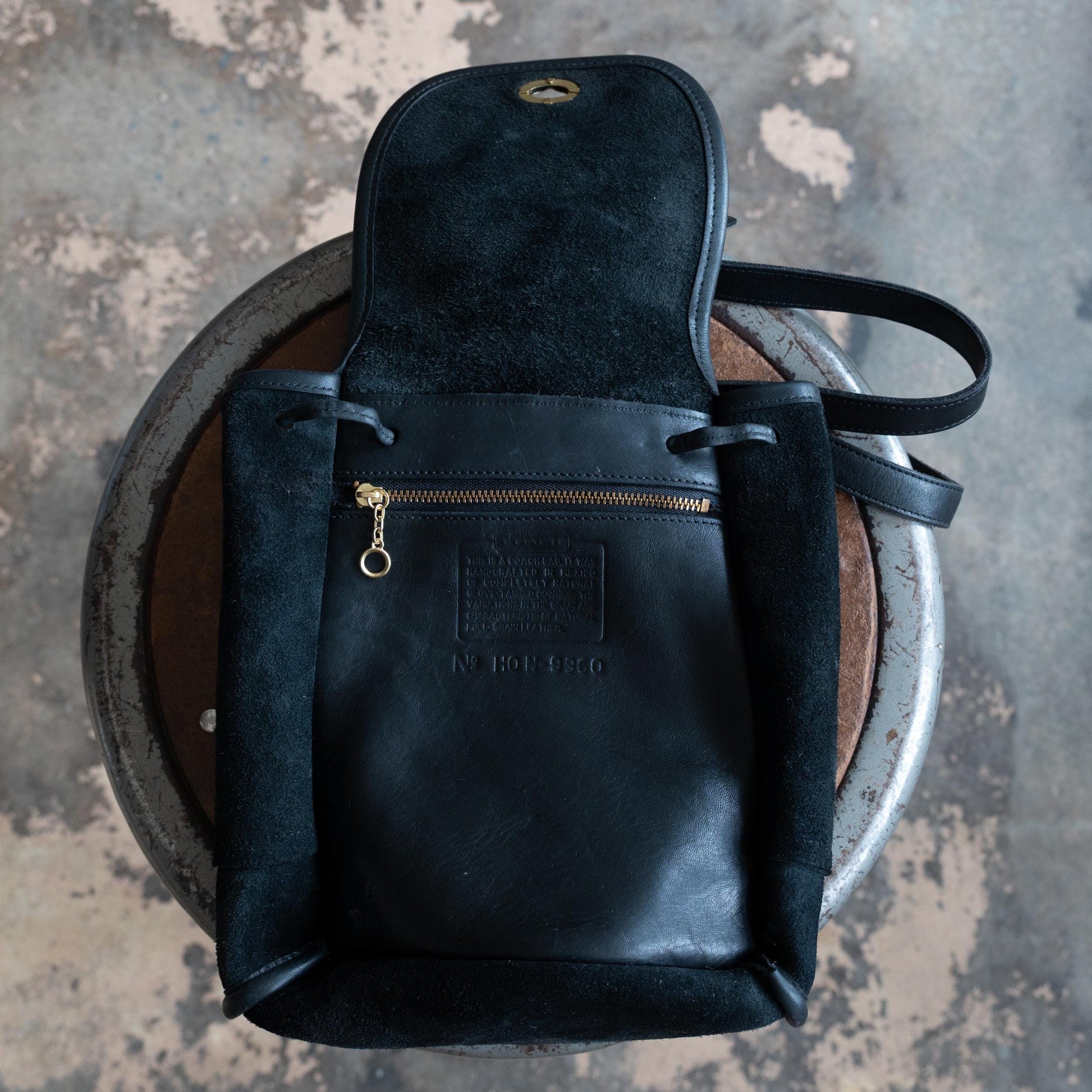 Vintage 90s Coach Black Leather Daypack | #9960 Designer Minimalist Small Backpack