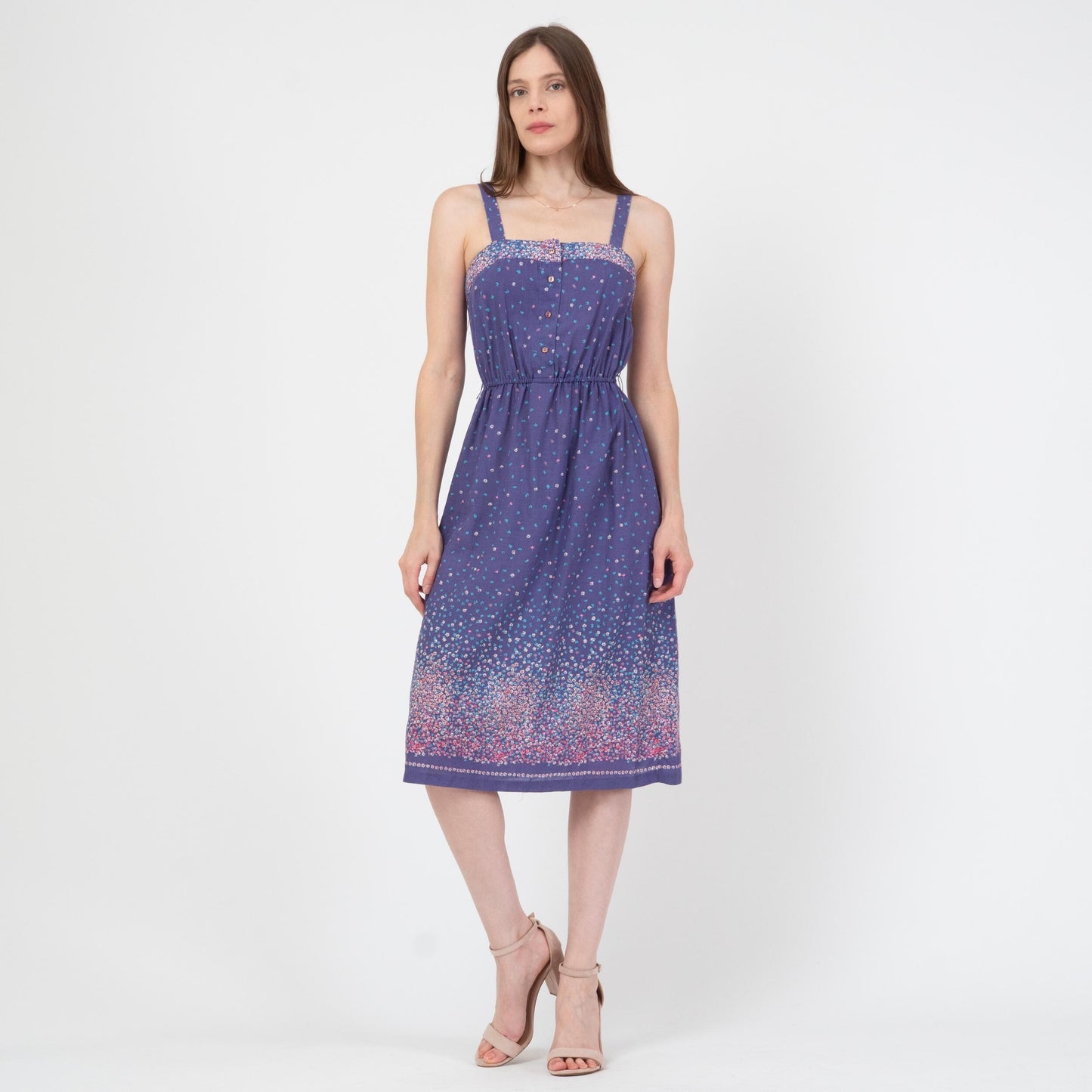 Vintage 70s Purple Falling Floral Sundress - Extra Small | Boho Summer Midi Dress