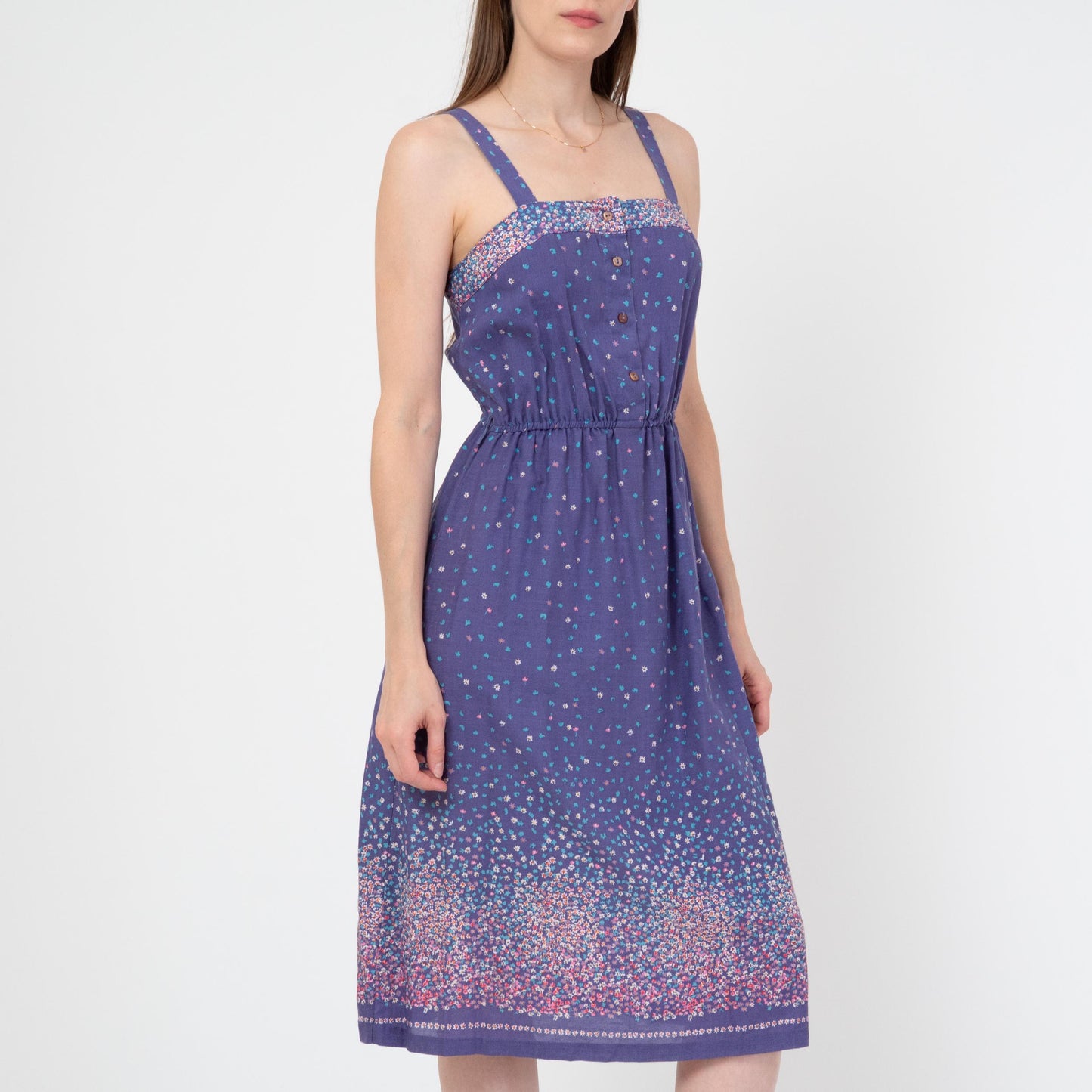 Vintage 70s Purple Falling Floral Sundress - Extra Small | Boho Summer Midi Dress