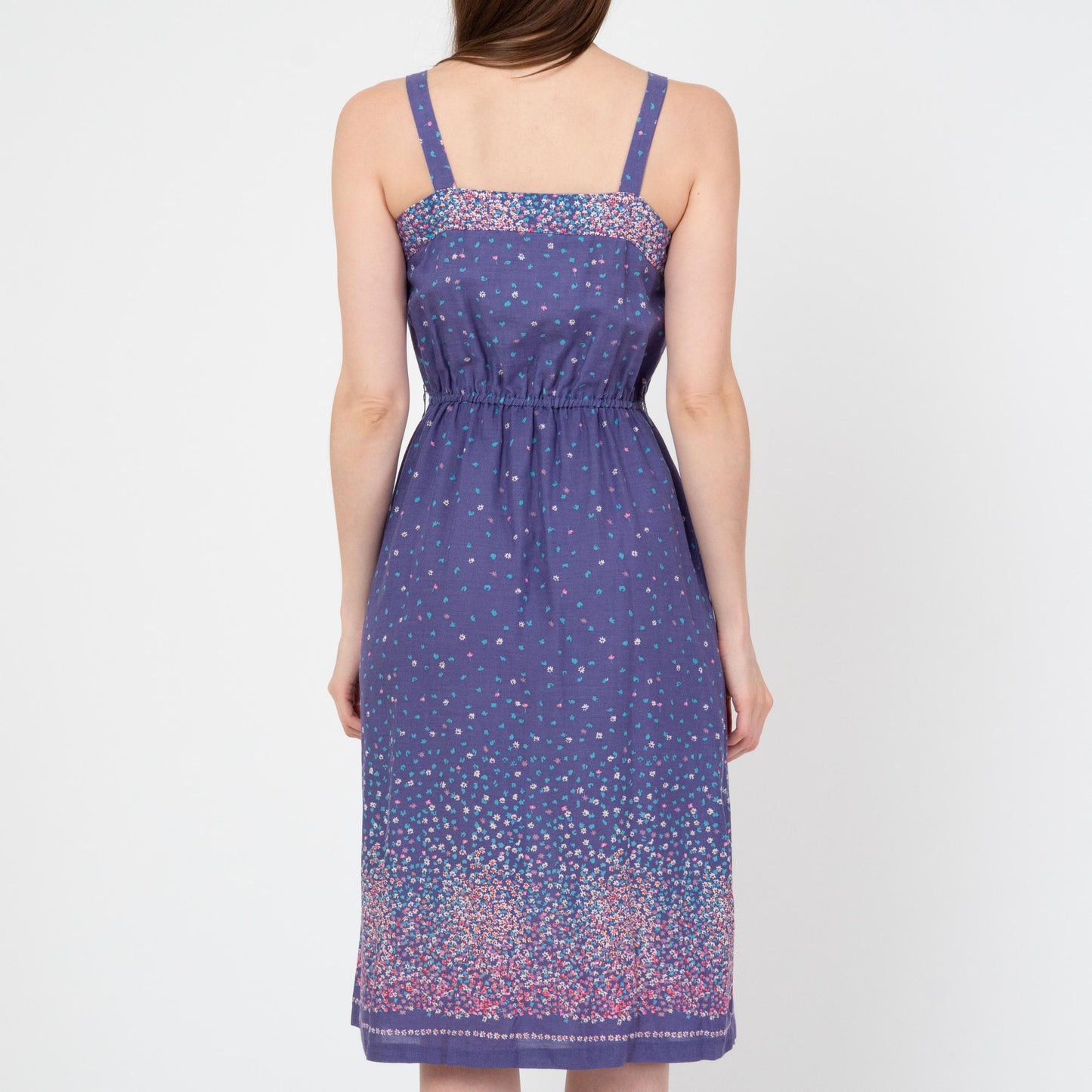 Vintage 70s Purple Falling Floral Sundress - Extra Small | Boho Summer Midi Dress