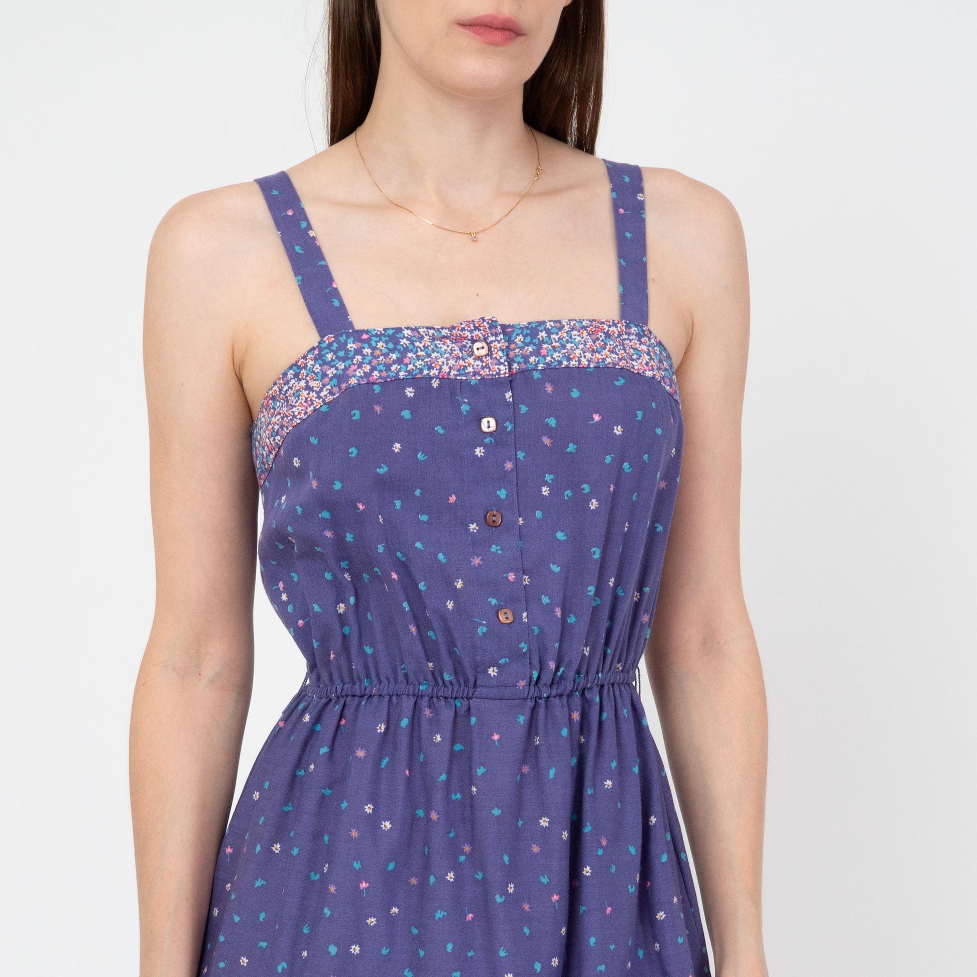 Vintage 70s Purple Falling Floral Sundress - Extra Small | Boho Summer Midi Dress