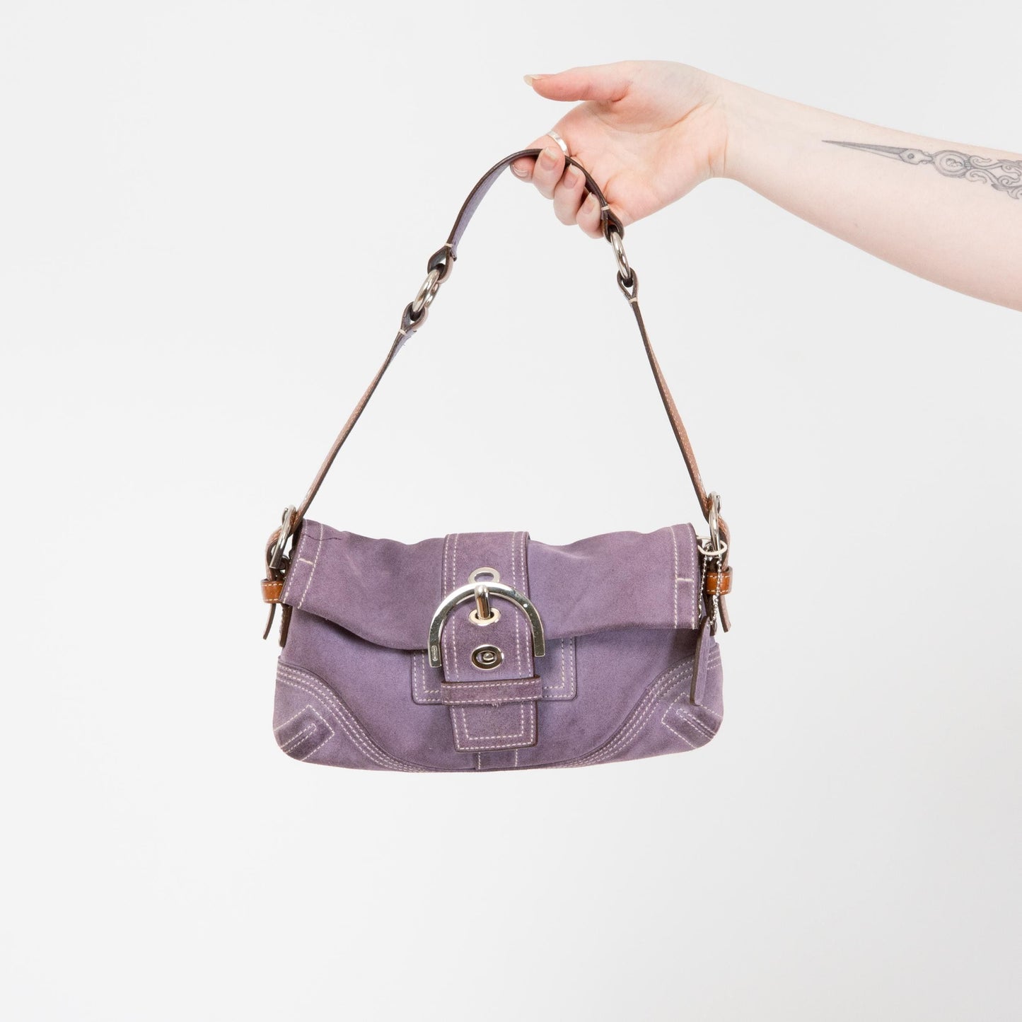 Vintage Y2K Coach Soho Purple Suede Shoulder Bag | #8A01 Designer Purse