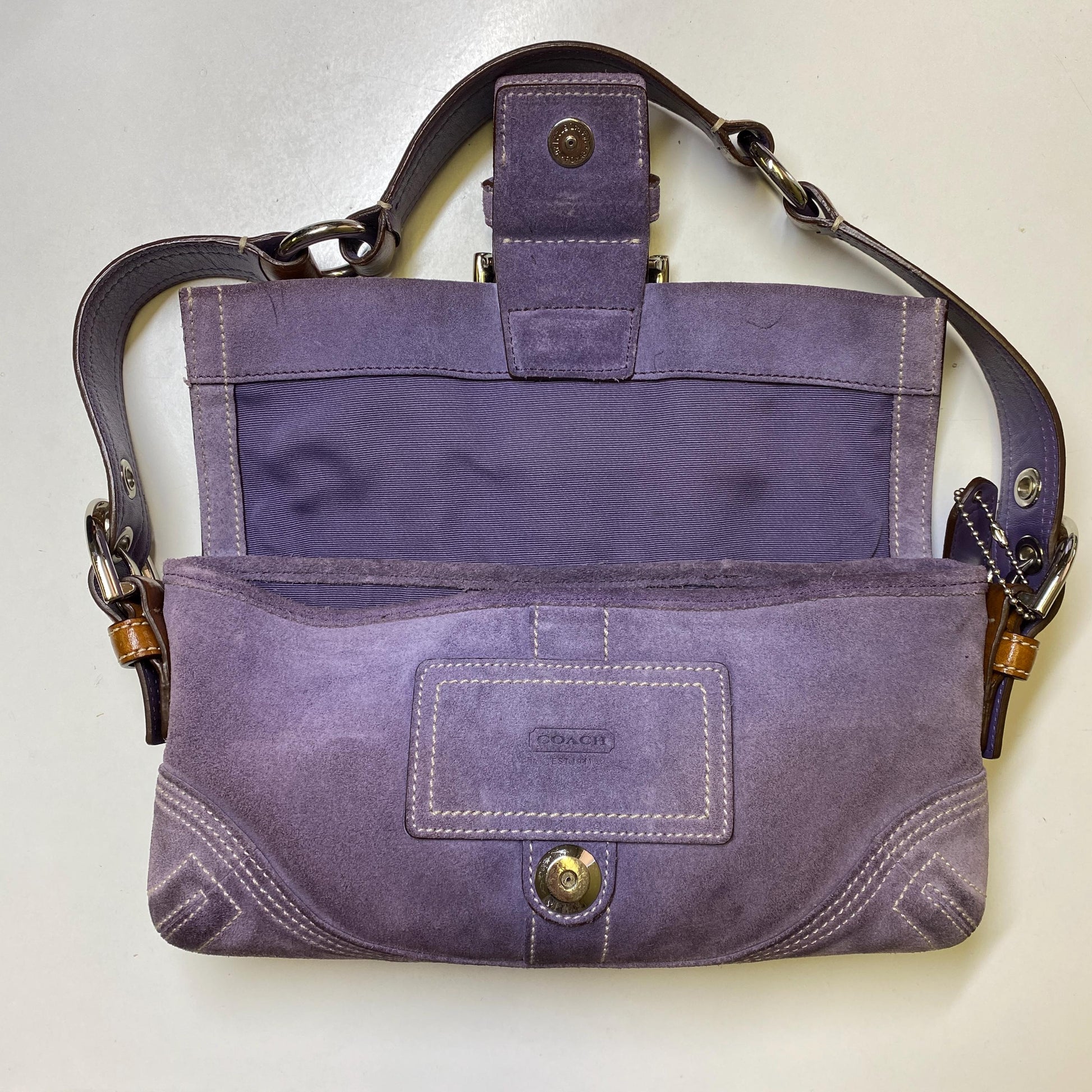 Vintage Y2K Coach Soho Purple Suede Shoulder Bag | #8A01 Designer Purse